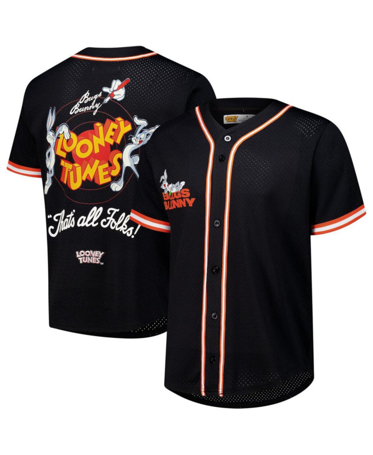 Men's Black Looney Tunes Bugs Bunny Classic Button-Up Baseball Jersey Freeze Max