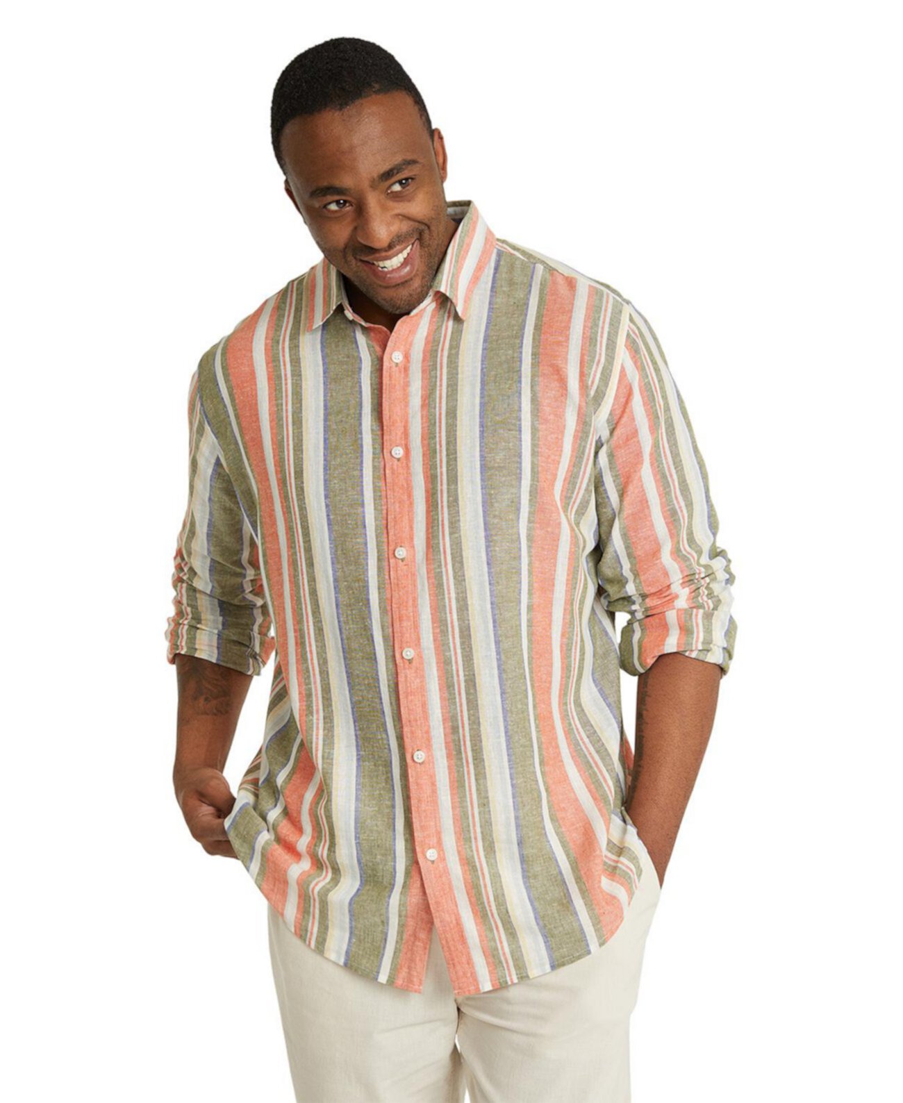 Big & Tall Portugal Stripe Linen Shirt Johnny Bigg