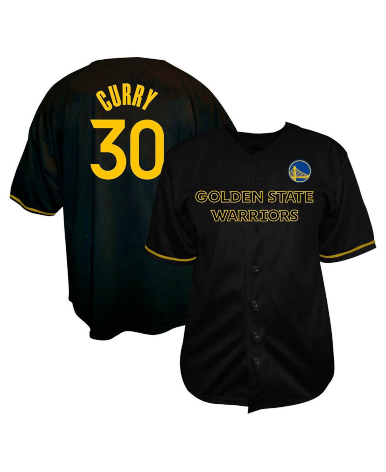 Men's Stephen Curry Black Golden State Warriors Big Tall Name Number Button-Up Jersey Profile