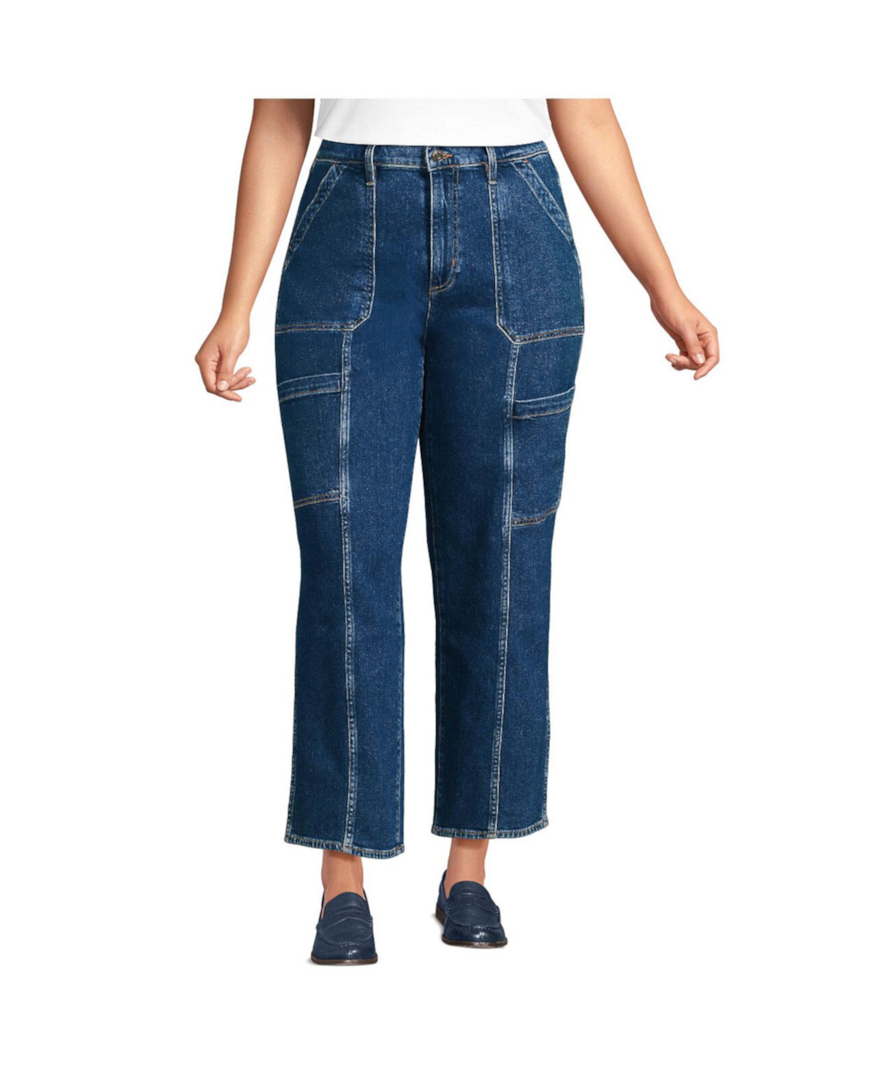 Women's Denim High Rise Utility Cargo Ankle Jeans Lands' End