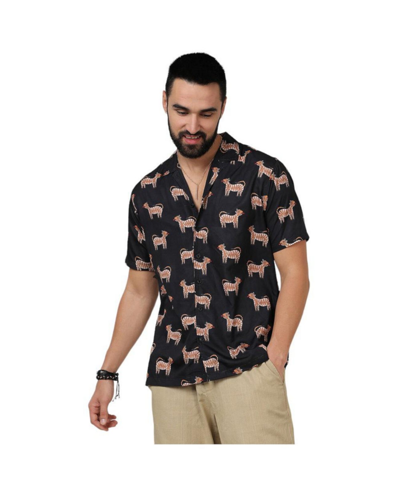 Men's Midnight Black Tiger Shirt Campus Sutra