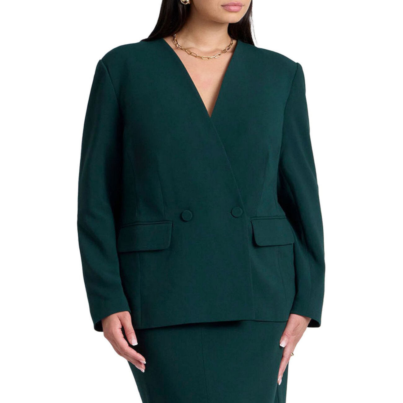 Women's Plus Size The 365 Semi Stretch Double Breast Collarless Blazer Eloquii