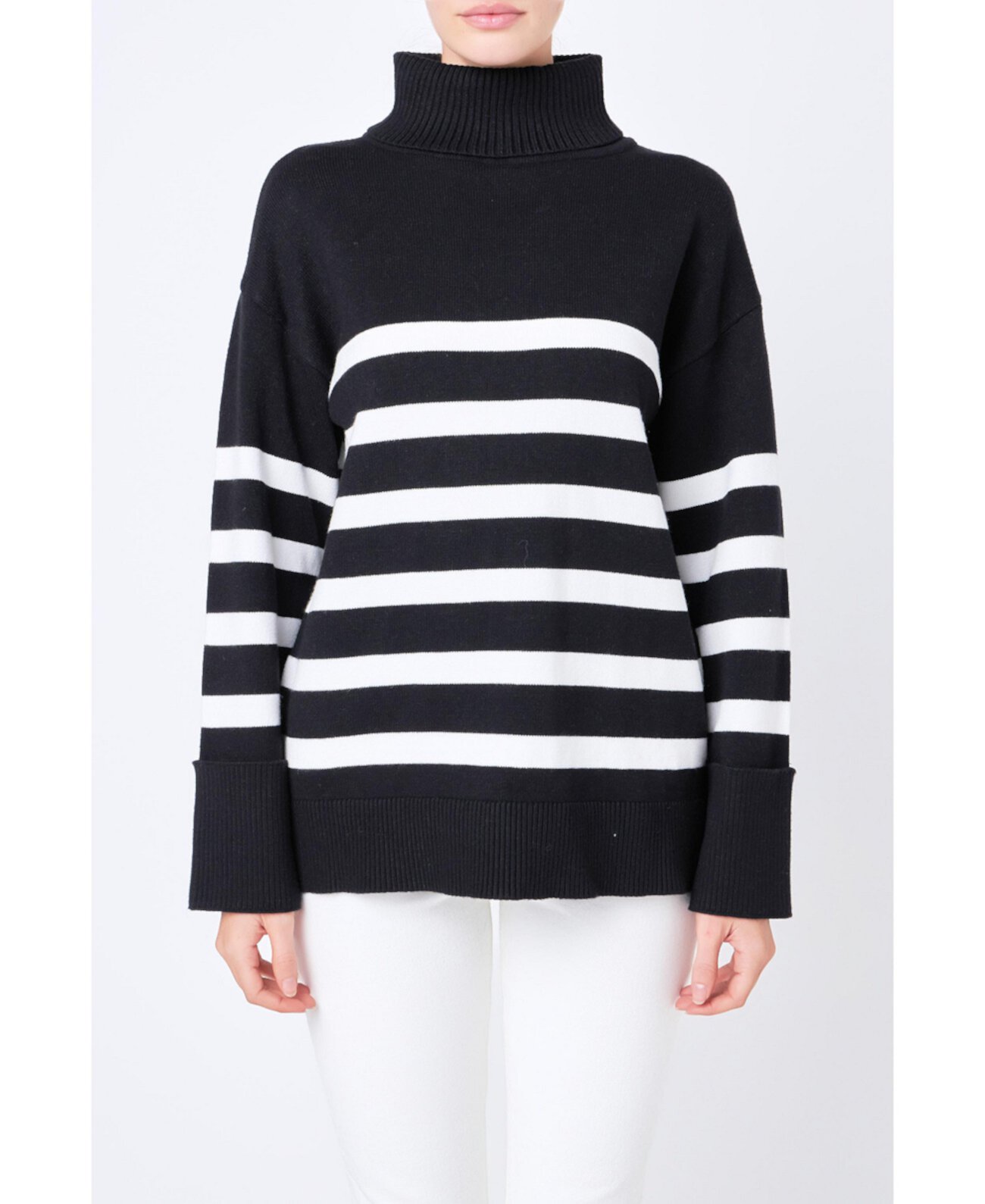 Women's Turtle Neck Stripe Sweater English Factory