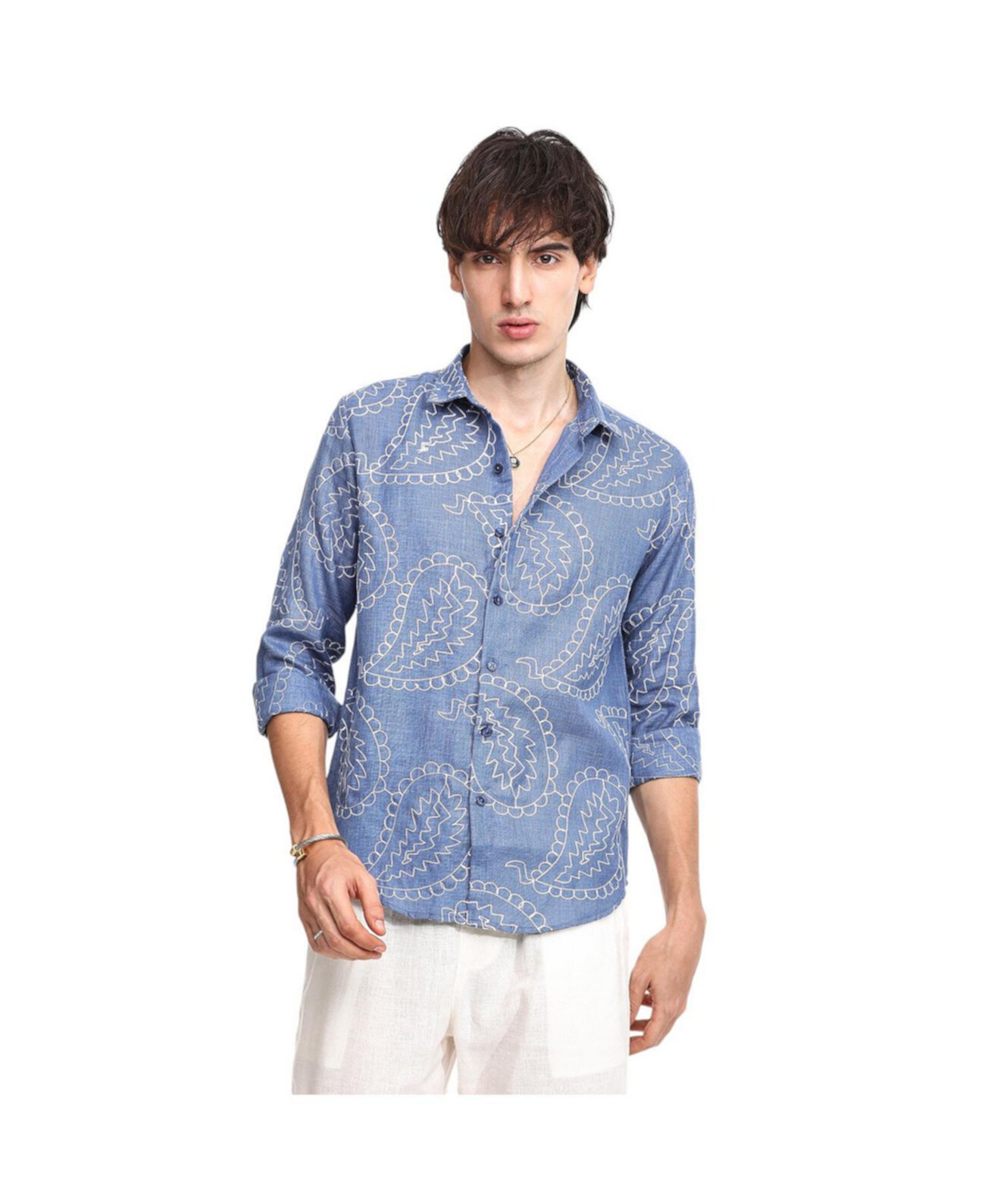 Men's Icy Blue Paisley-Lined Shirt Campus Sutra