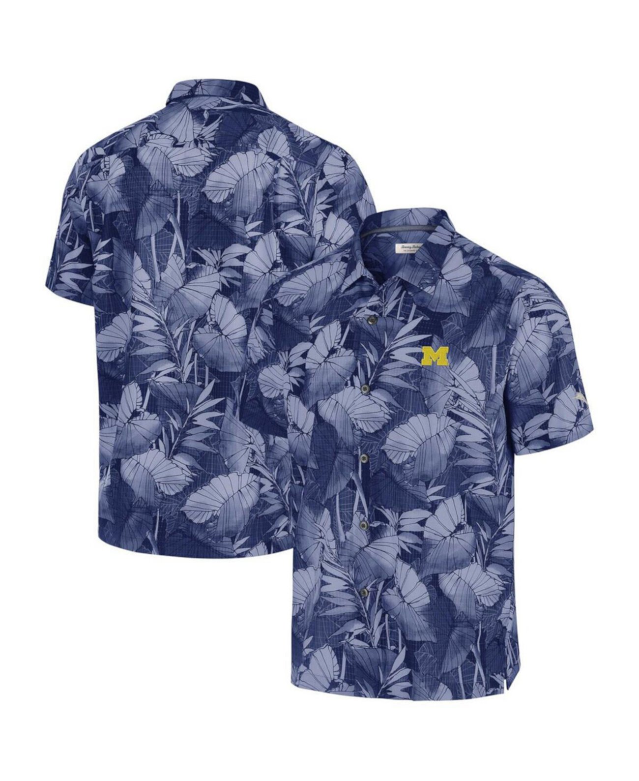 Men's Blue Michigan Wolverines Coast Nuevo Fronds Button-Up Shirt Tommy Bahama