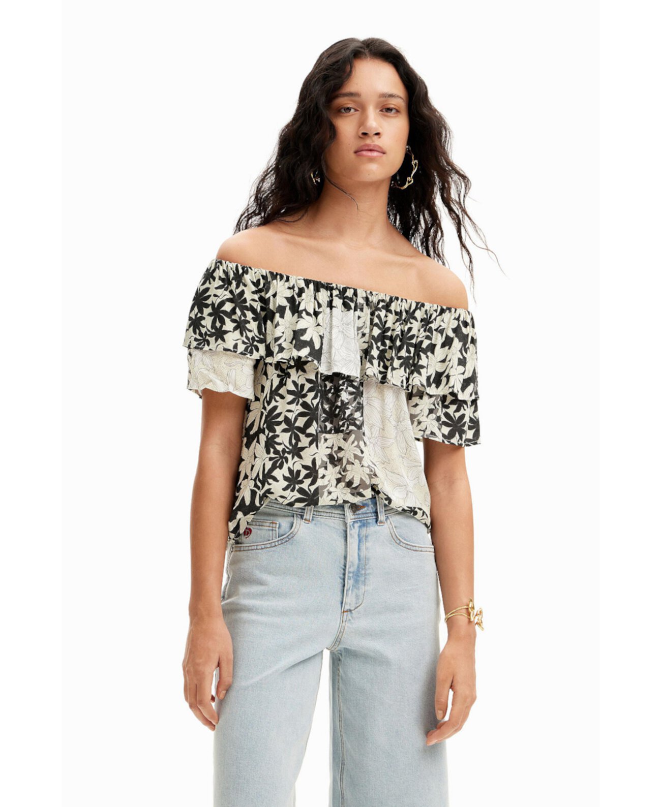 Women's Patchwork floral ruffle blouse Desigual