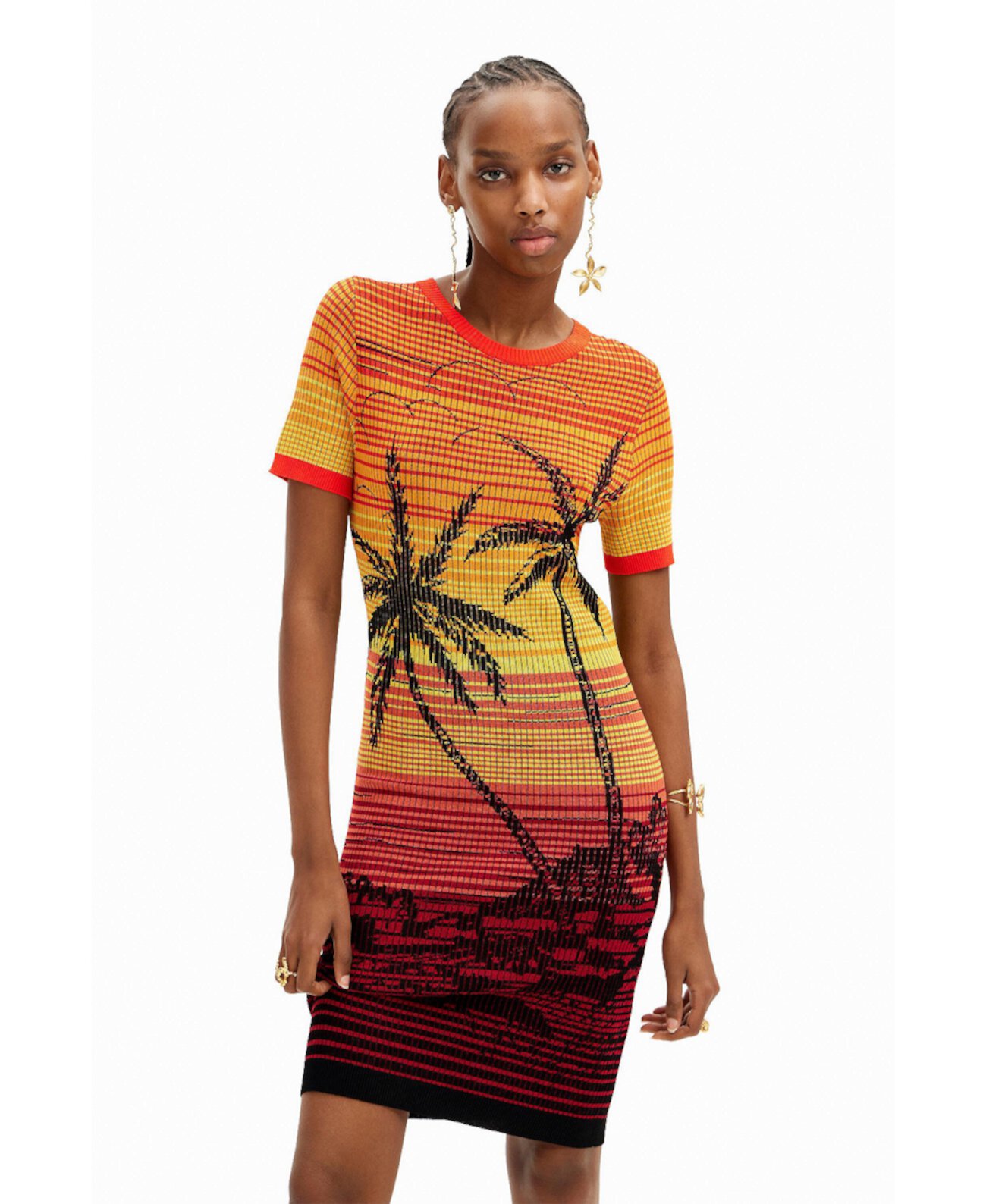 Women's Short knit palm tree dress Desigual