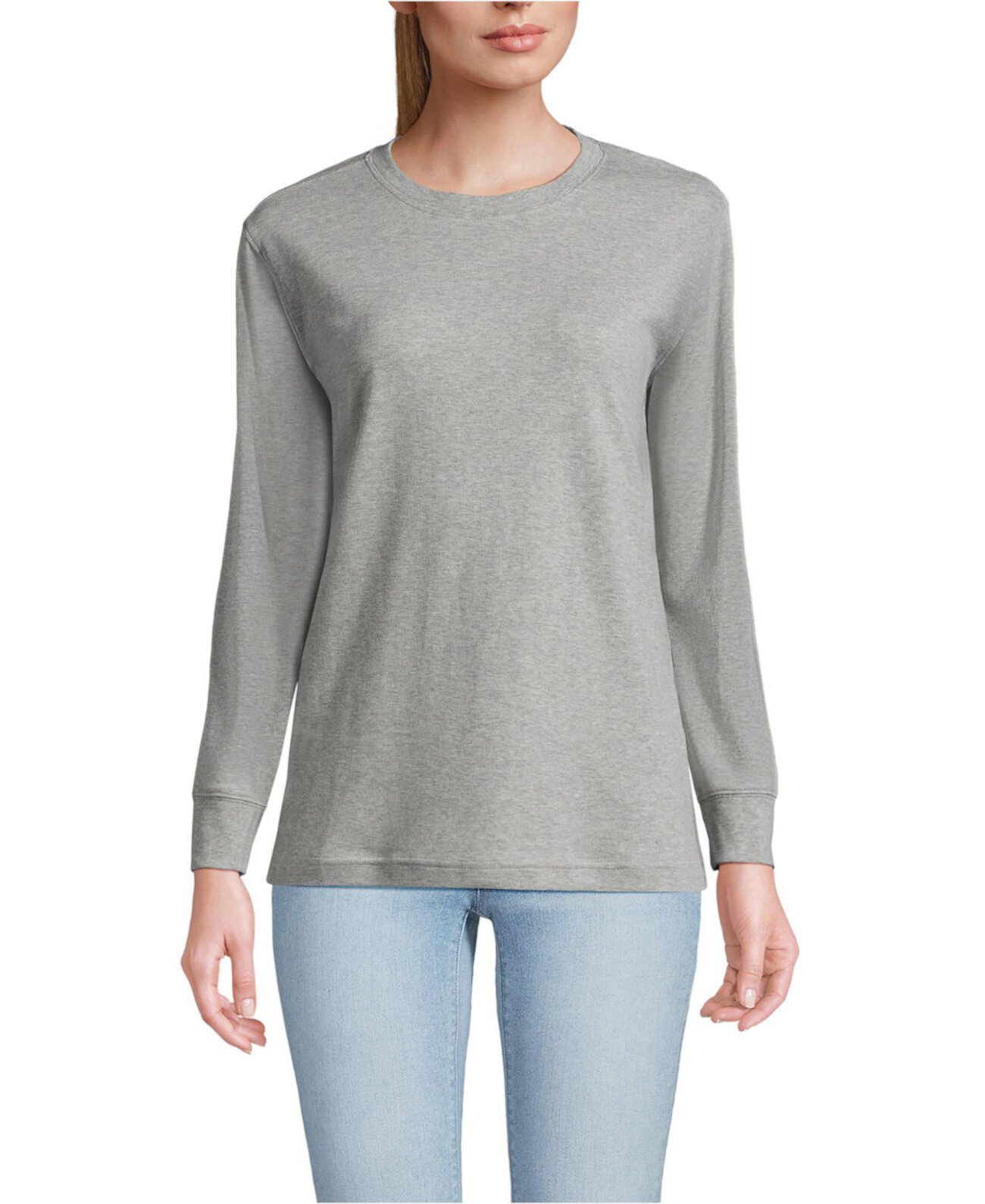 Women's Cotton Relaxed Long Sleeve Crew Neck Lands' End