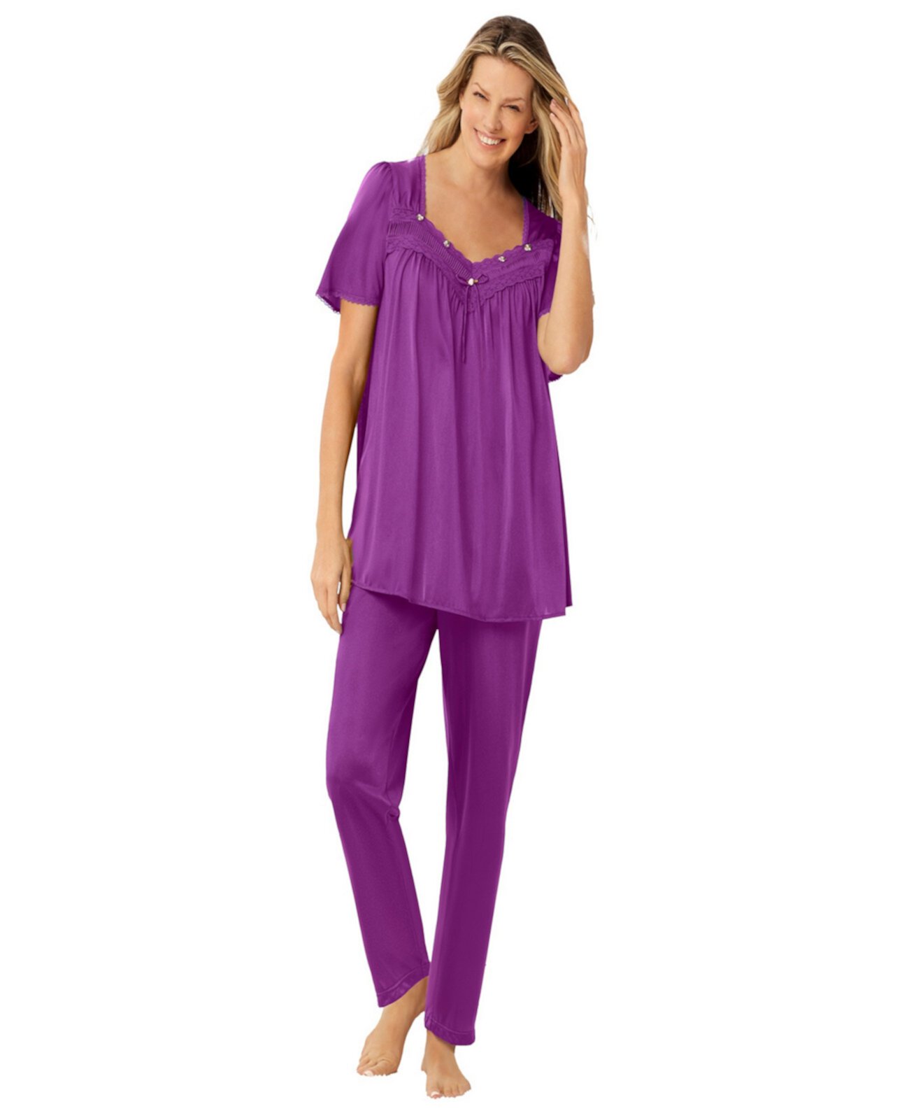 Only Necessities Women's Plus Size Silky 2-Piece PJ Set Only Neccessities