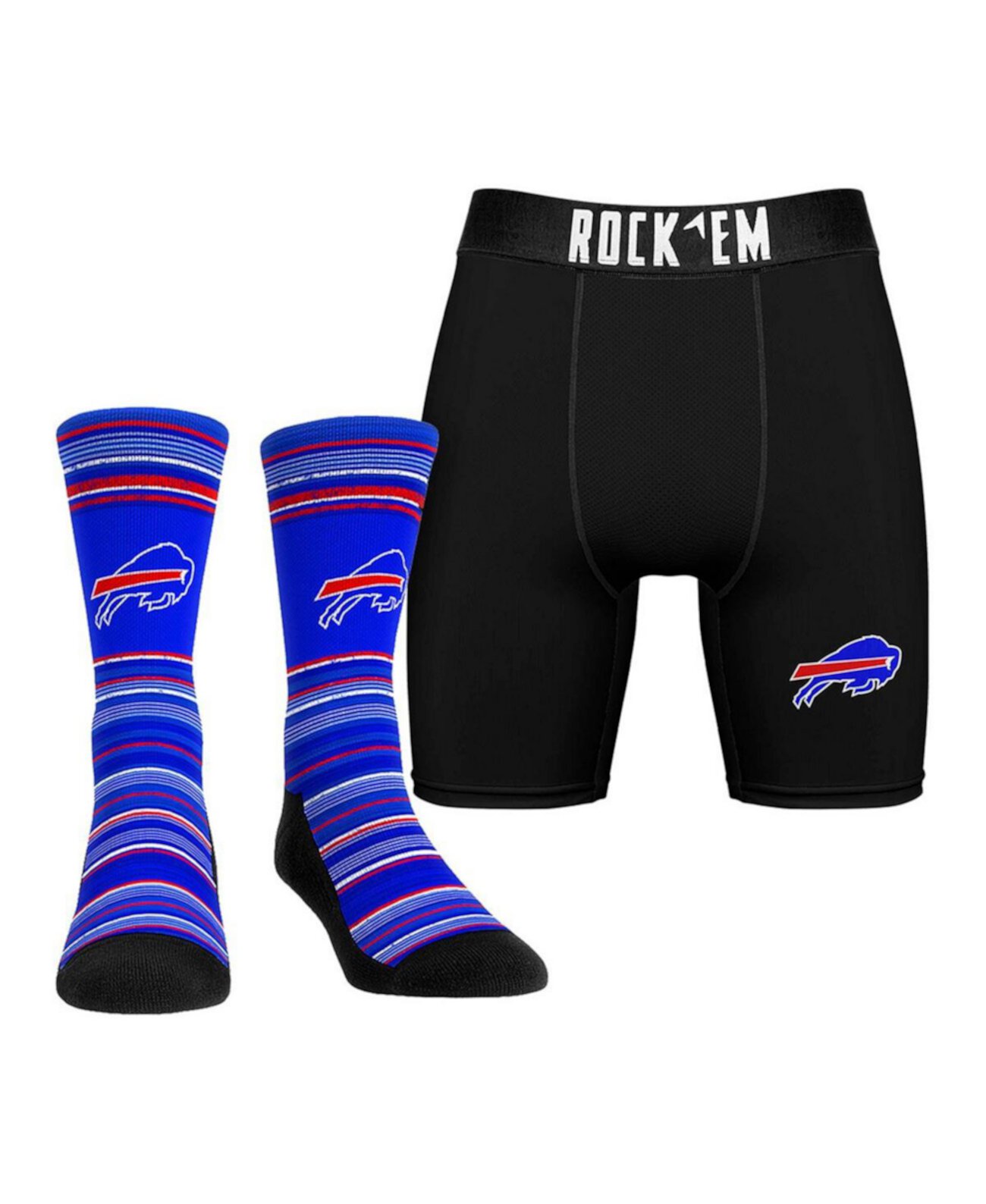 Men's Buffalo Bills Primary Crew Socks Boxer Briefs Combo Pack Rock 'Em