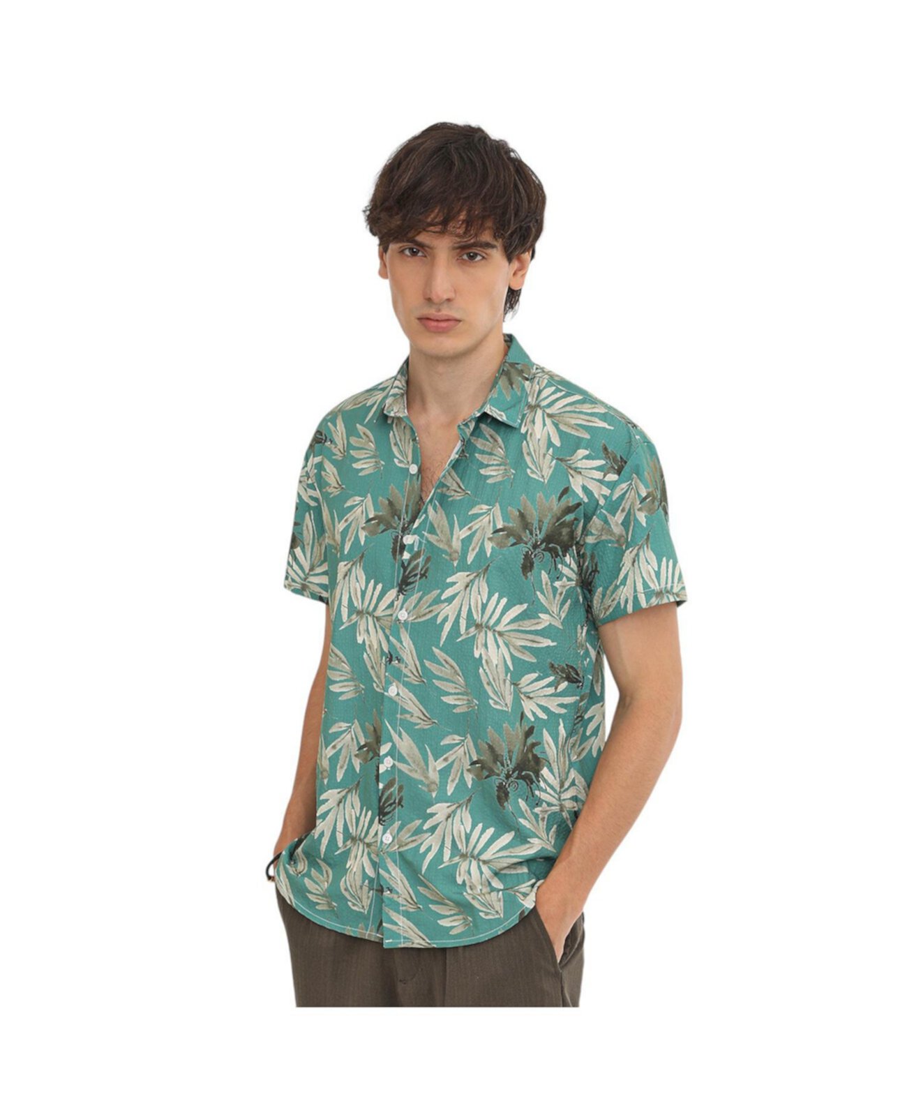 Men's Sea Green Breezy Foliage Shirt Campus Sutra