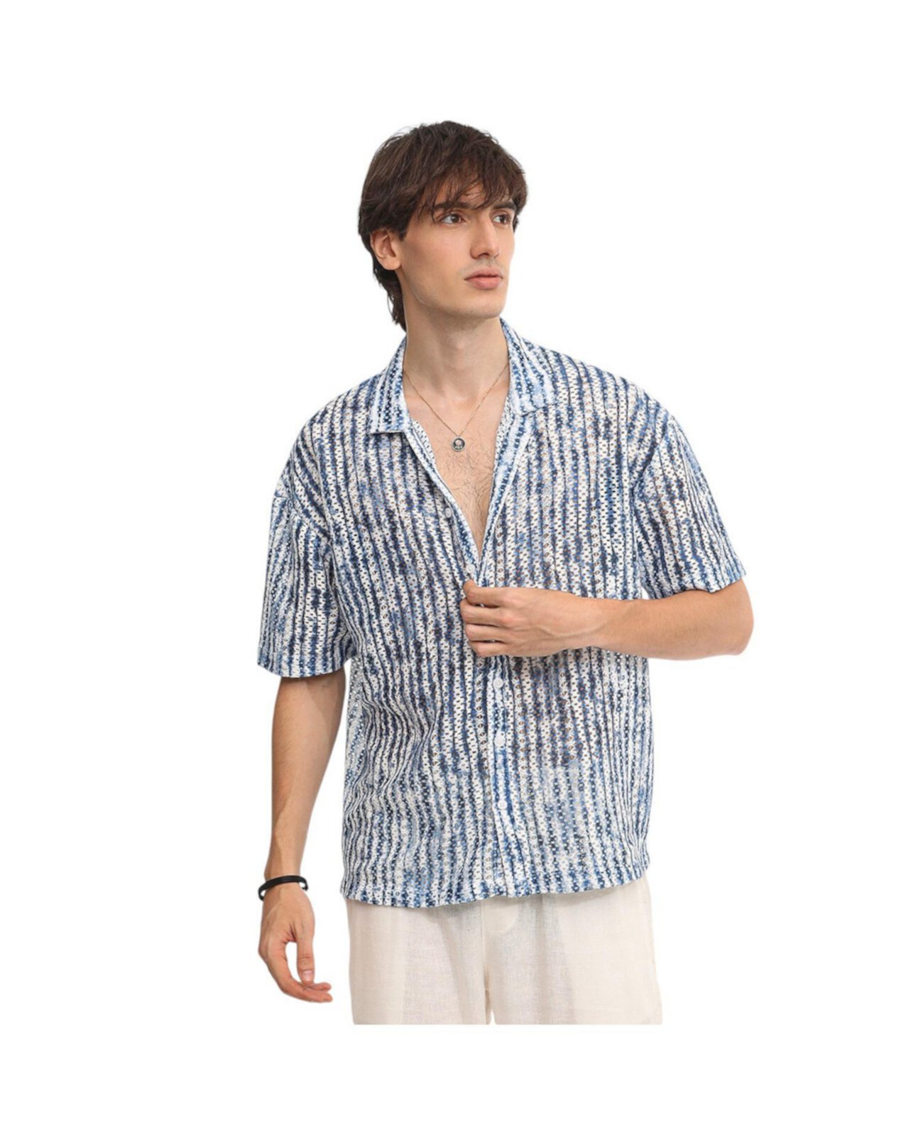 Men's Navy Blue & Ivory White Ombre-Striped Oversized Shirt Campus Sutra