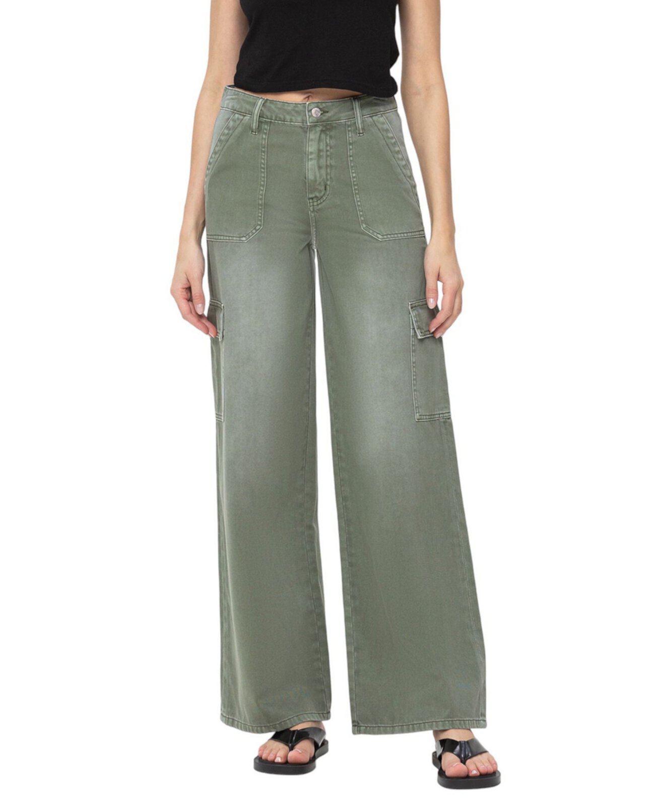 Women's High Rise Utility Cargo Wide Leg Jeans Vervet