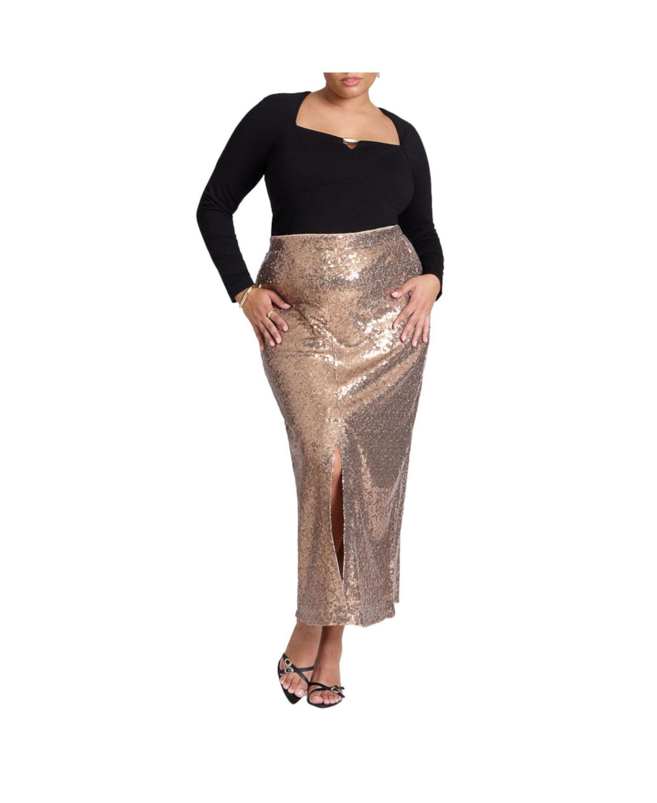 Women's Plus Size Sequin Shimmer Maxi Skirt With Slit Eloquii