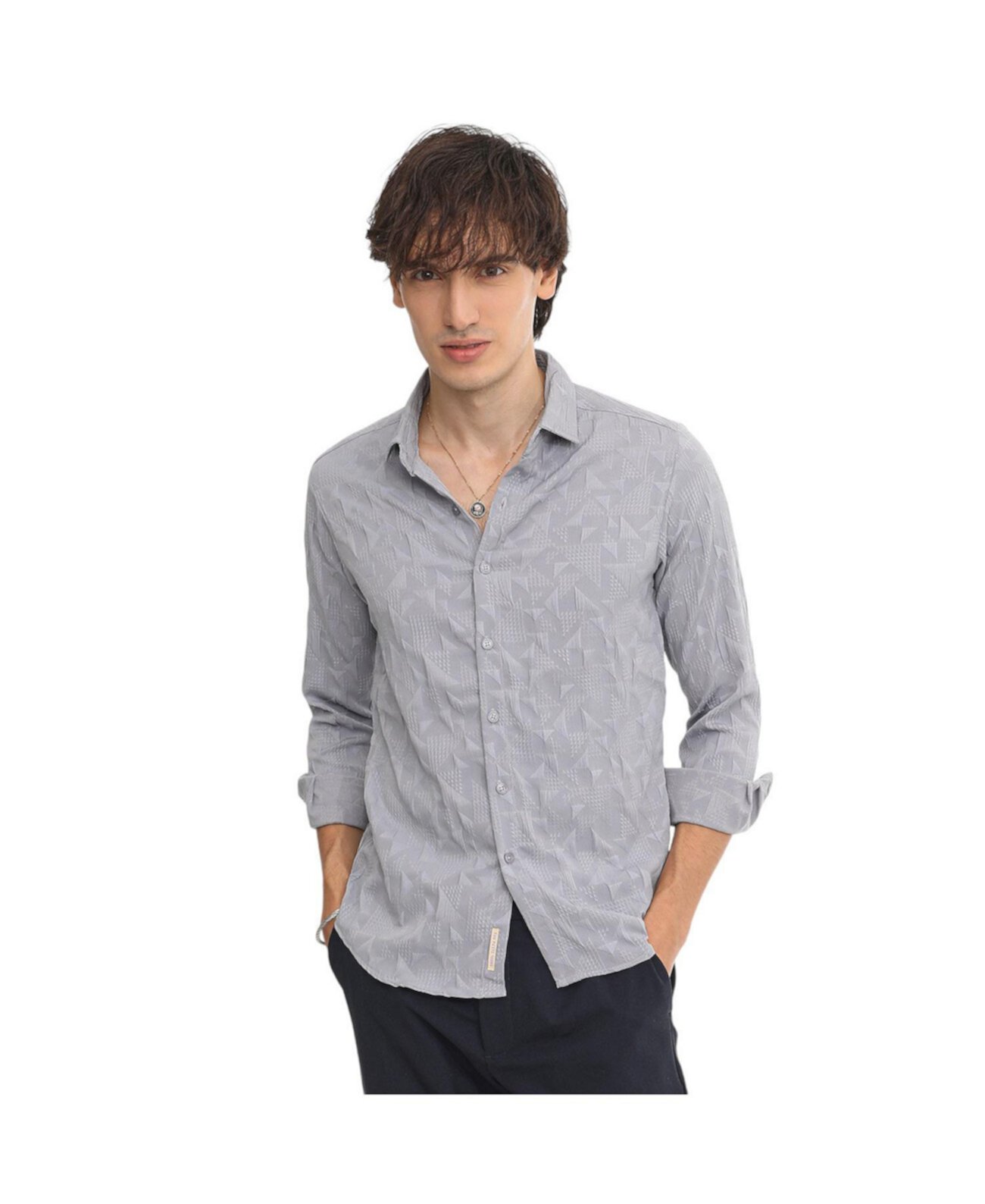 Men's Ash Grey Geometric-Texture Shirt Campus Sutra