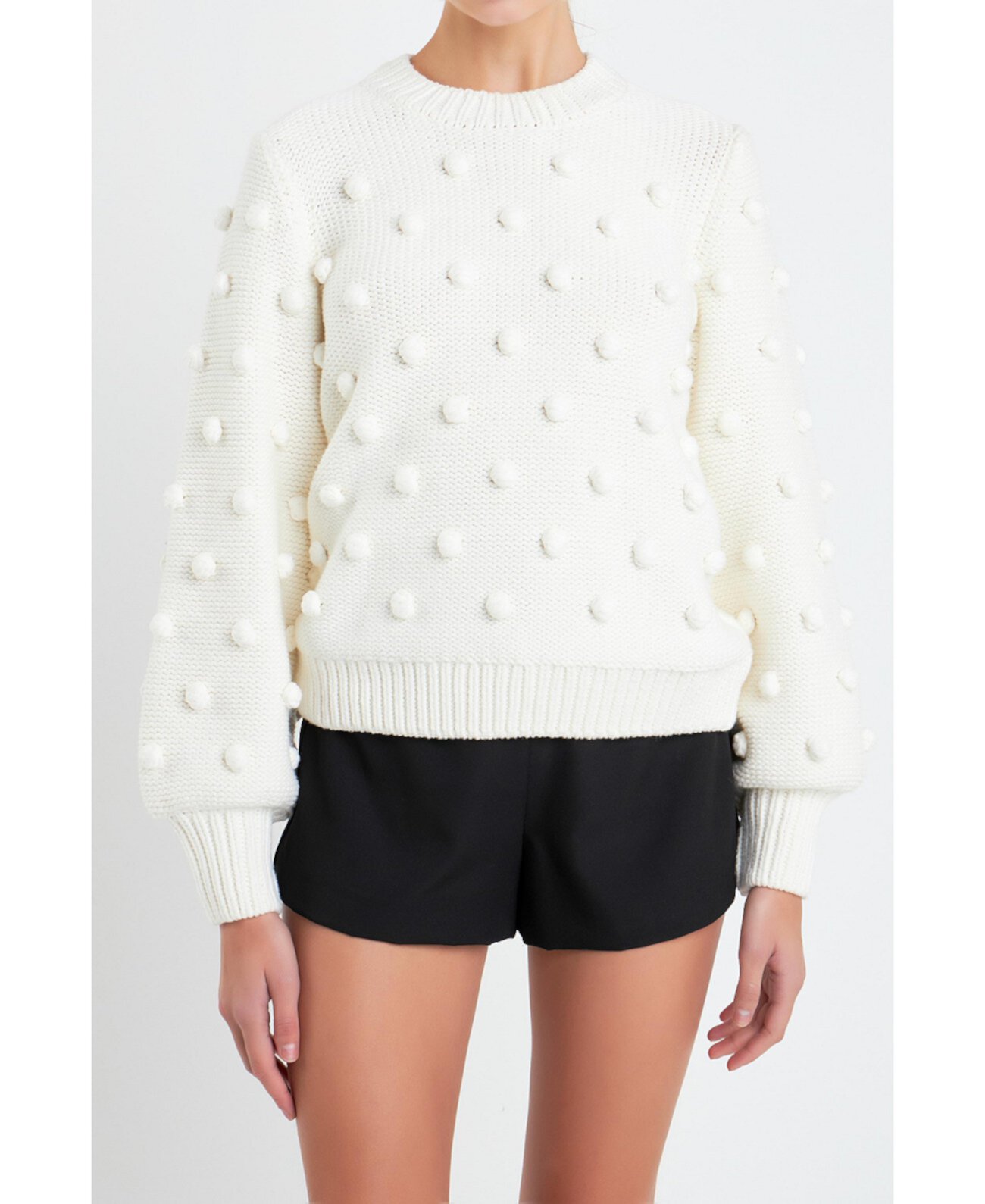 Women's Pom Pom Pattern Long Sleeve Sweater English Factory