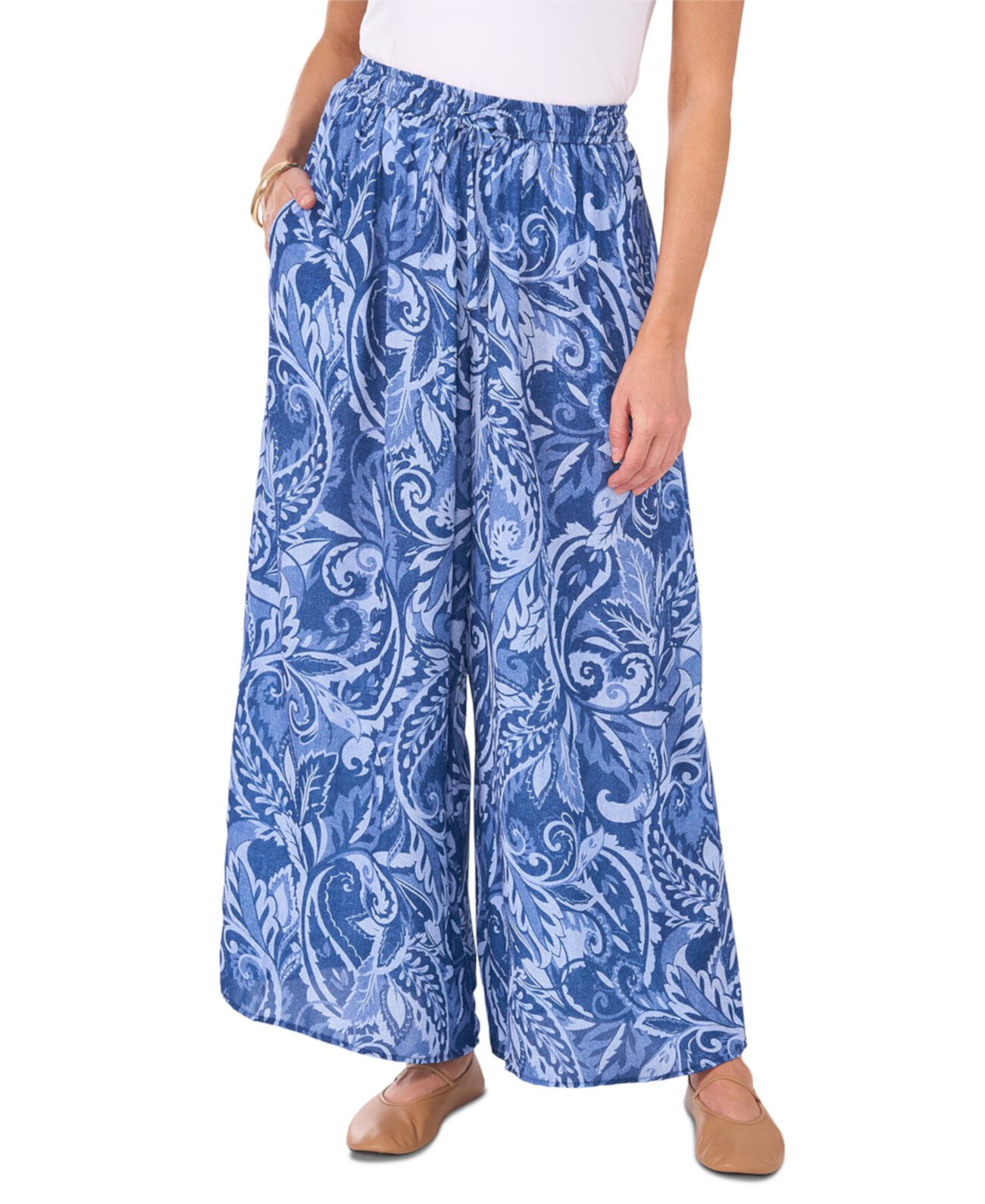 Women's Printed Wide-Leg Drawstring Pants Vince Camuto