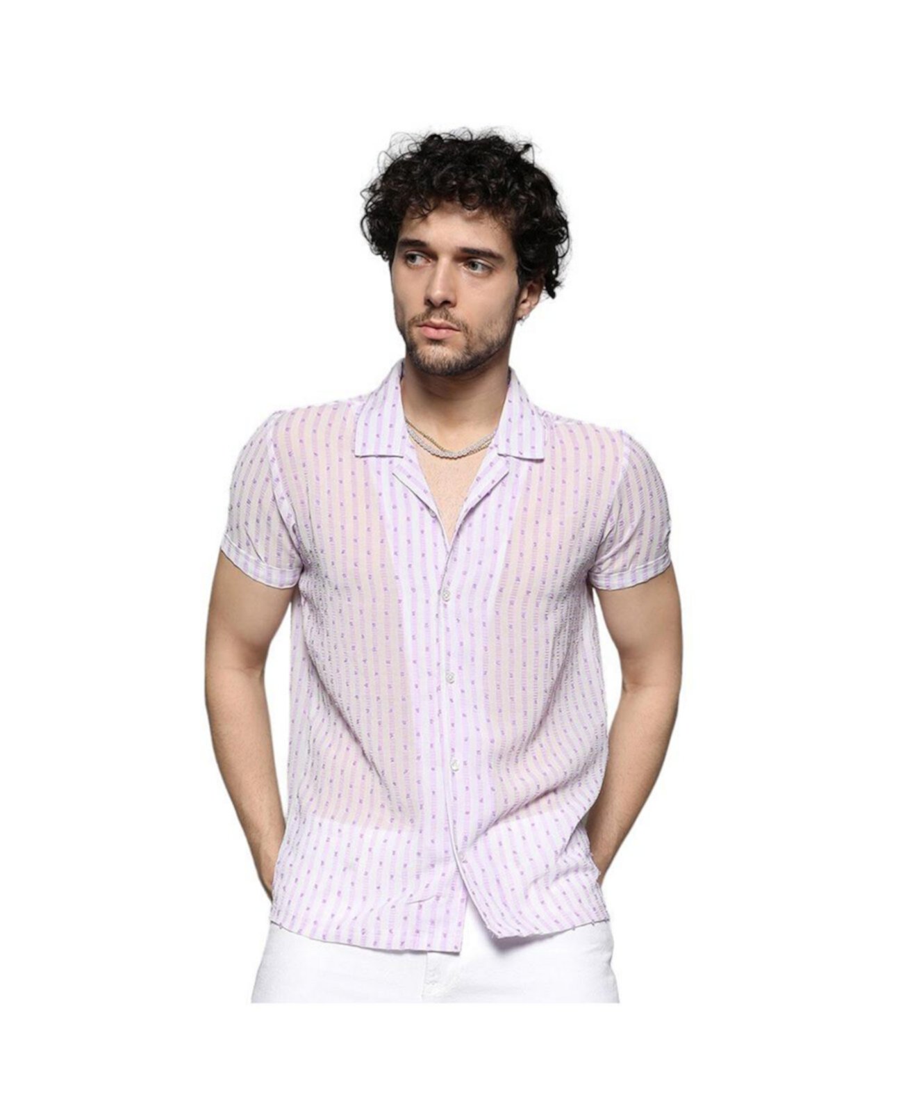 Men's White & Lavender Balanced Striped Shirt Campus Sutra