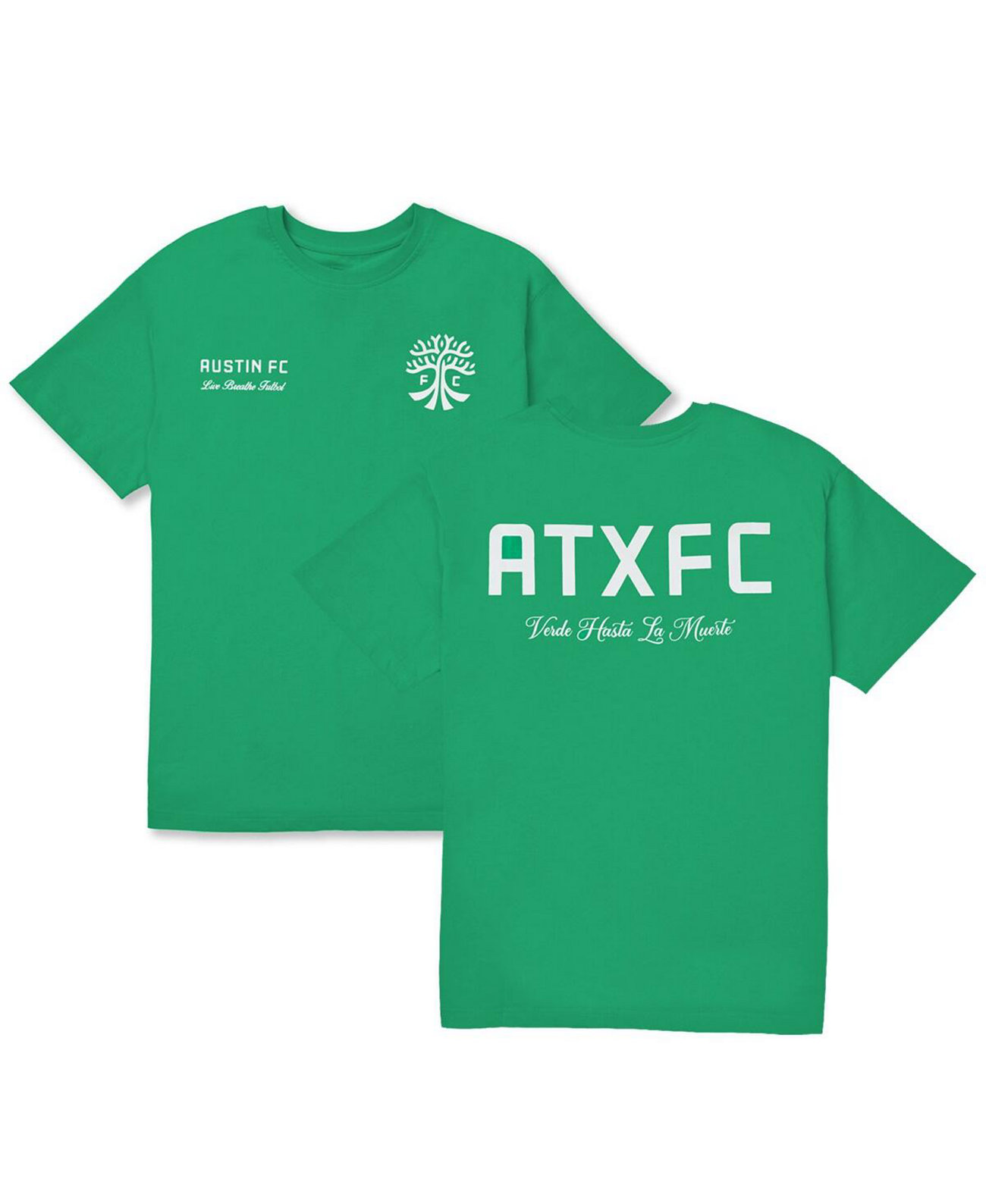 Men's and Women's Green Austin FC T-Shirt Live Breathe Futbol