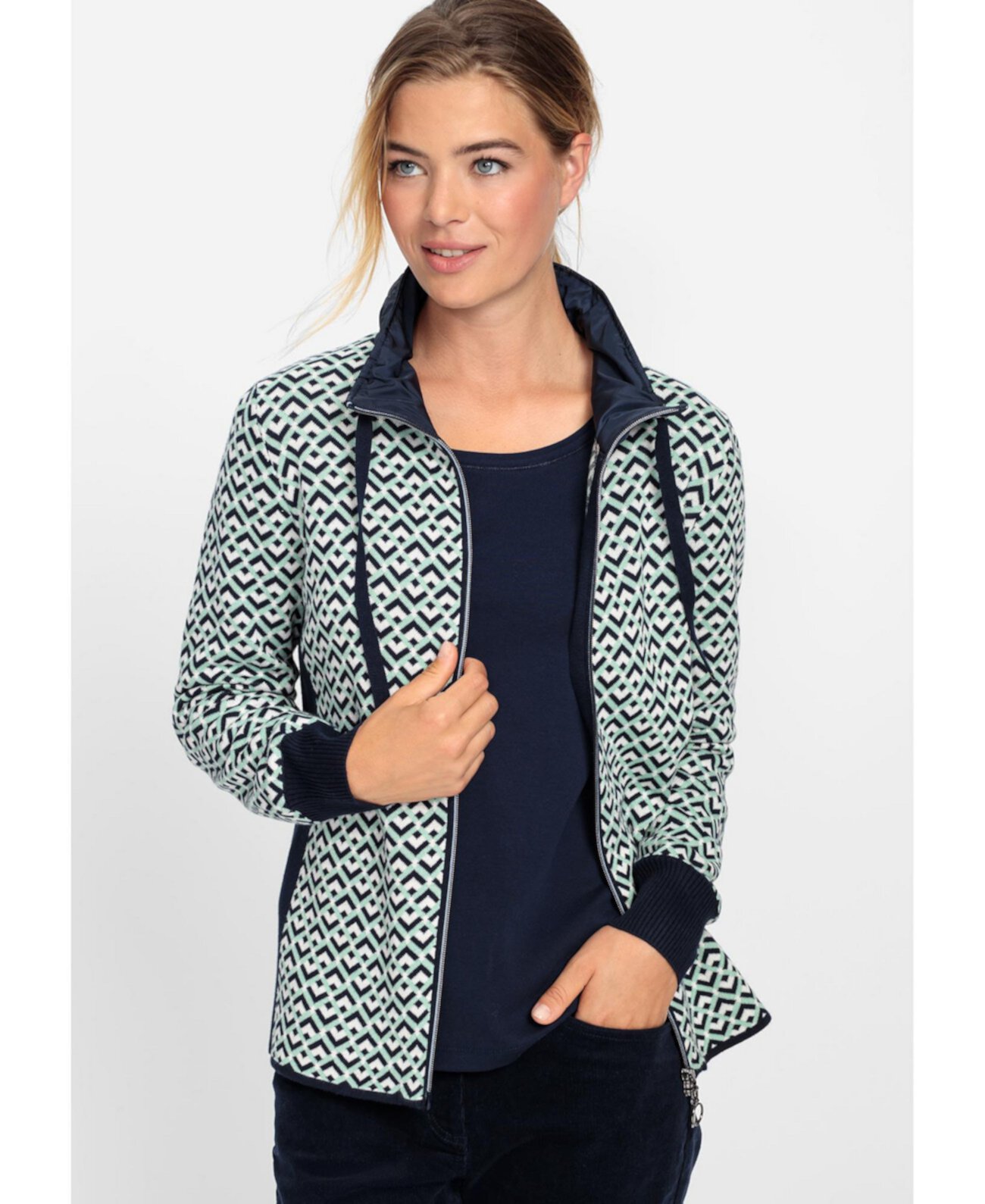 Women's Chevron Zip Mixed Media Cardigan Olsen