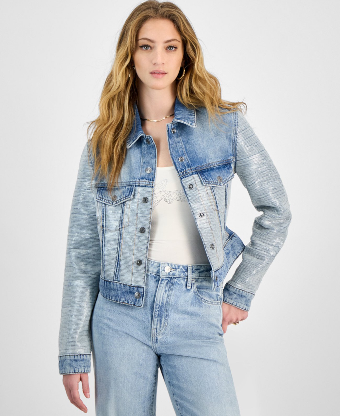 Women's Clara Cotton Cropped Trucker Jacket Guess