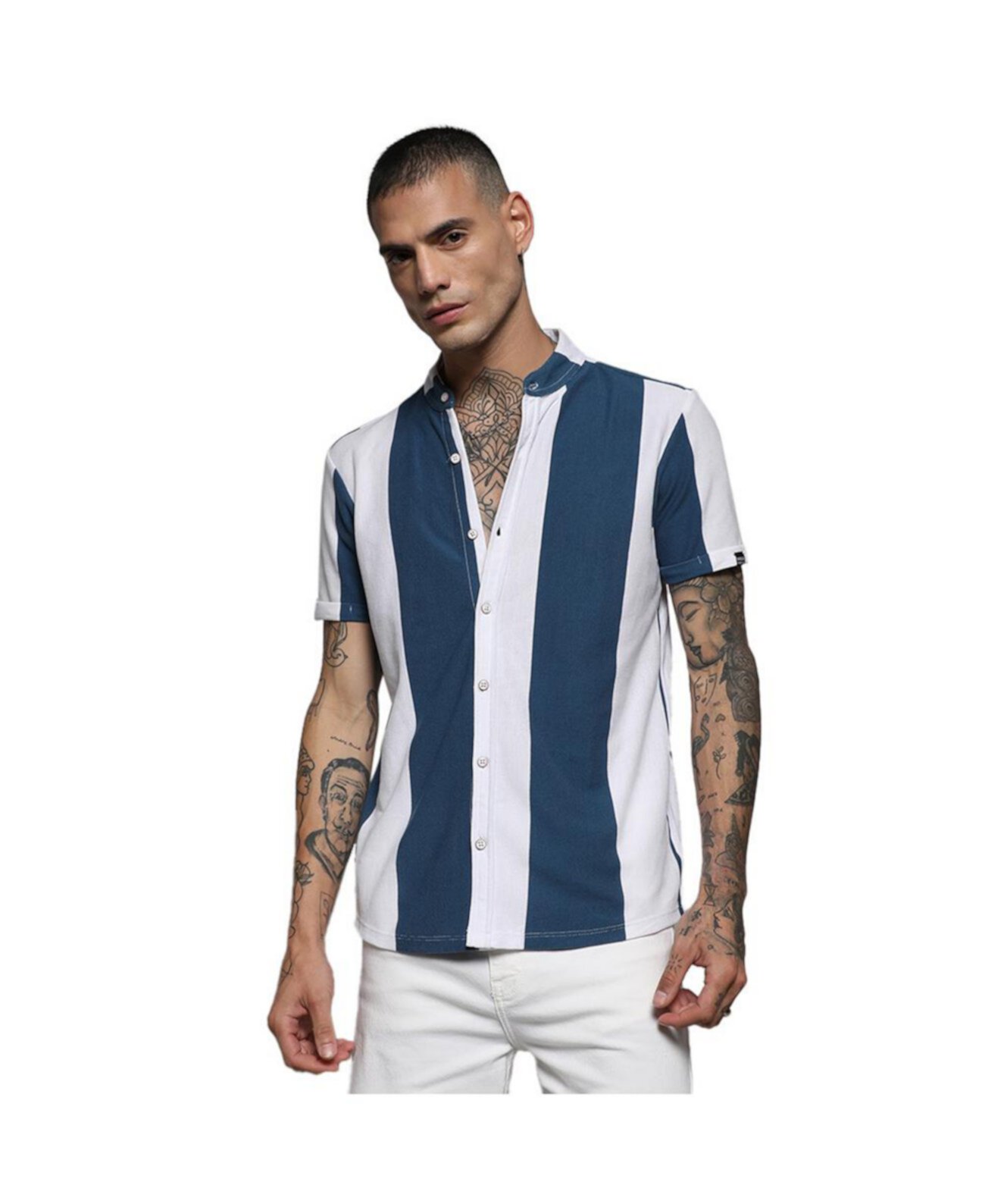 Men's Blue & White Candy Striped Shirt Campus Sutra