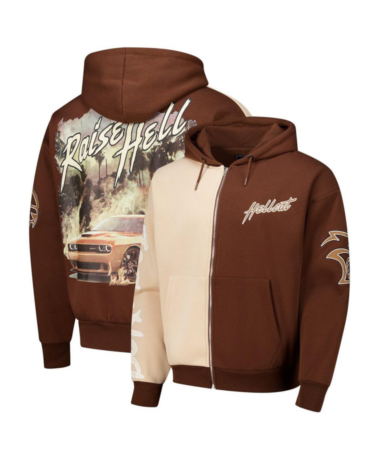 Men's and Women's Cream/Brown Dodge Hellcat Raise Hell Full-Zip Hoodie Reason