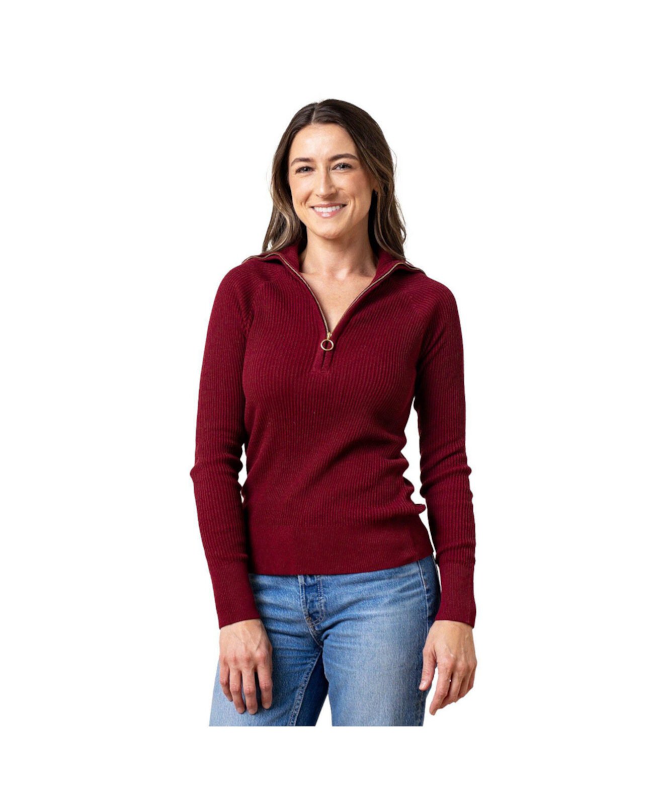 Women's Organic Long Sleeve Fine Gauge Rib Knit Half Zip Sweater Hope & Henry