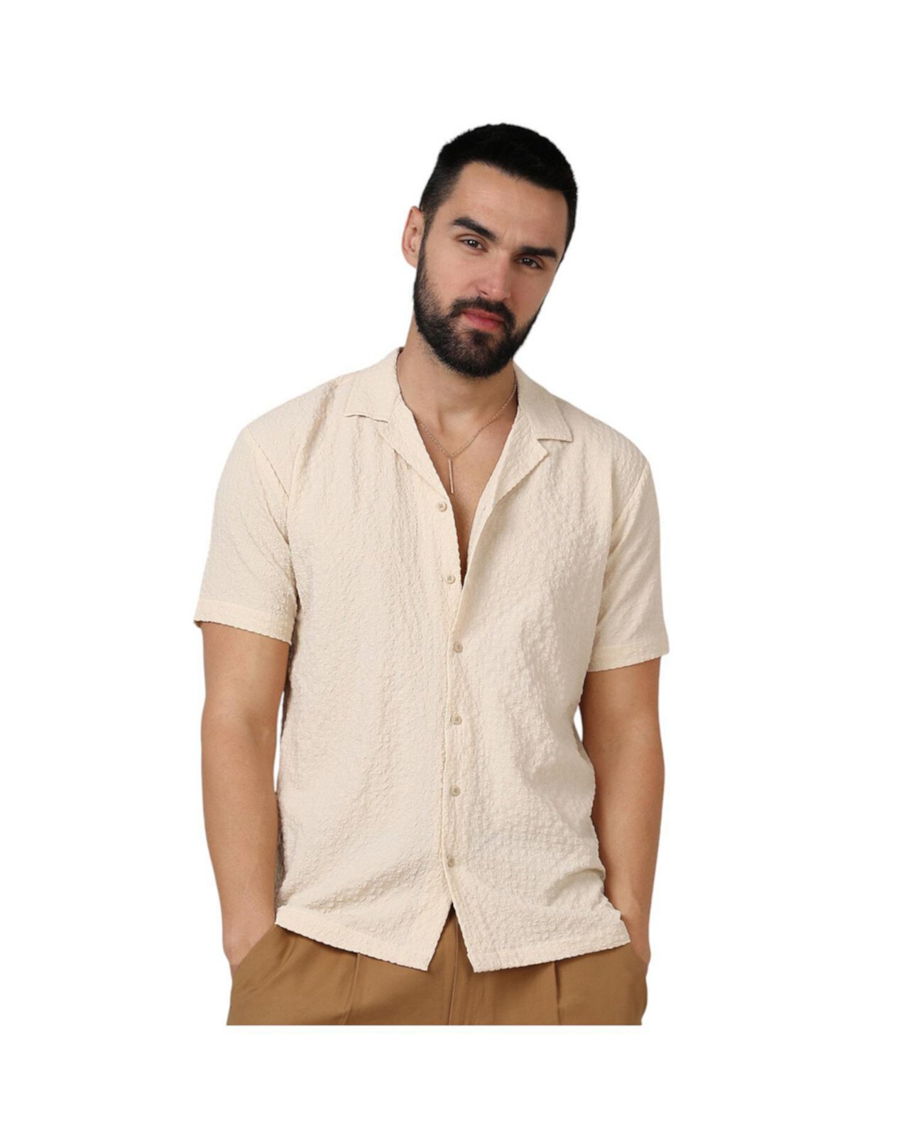 Men's Pale Yellow Micro Creased Shirt Campus Sutra