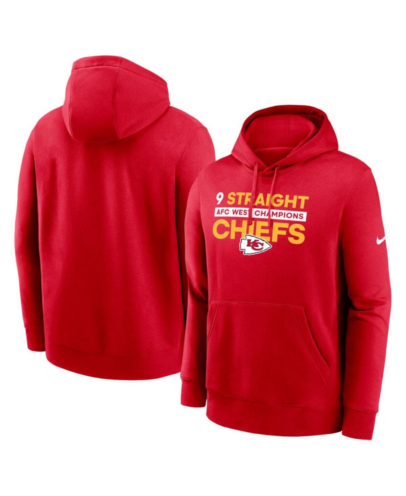 Men's Red Kansas City Chiefs Nine-Straight AFC West Division Champions Club Pullover Hoodie Nike