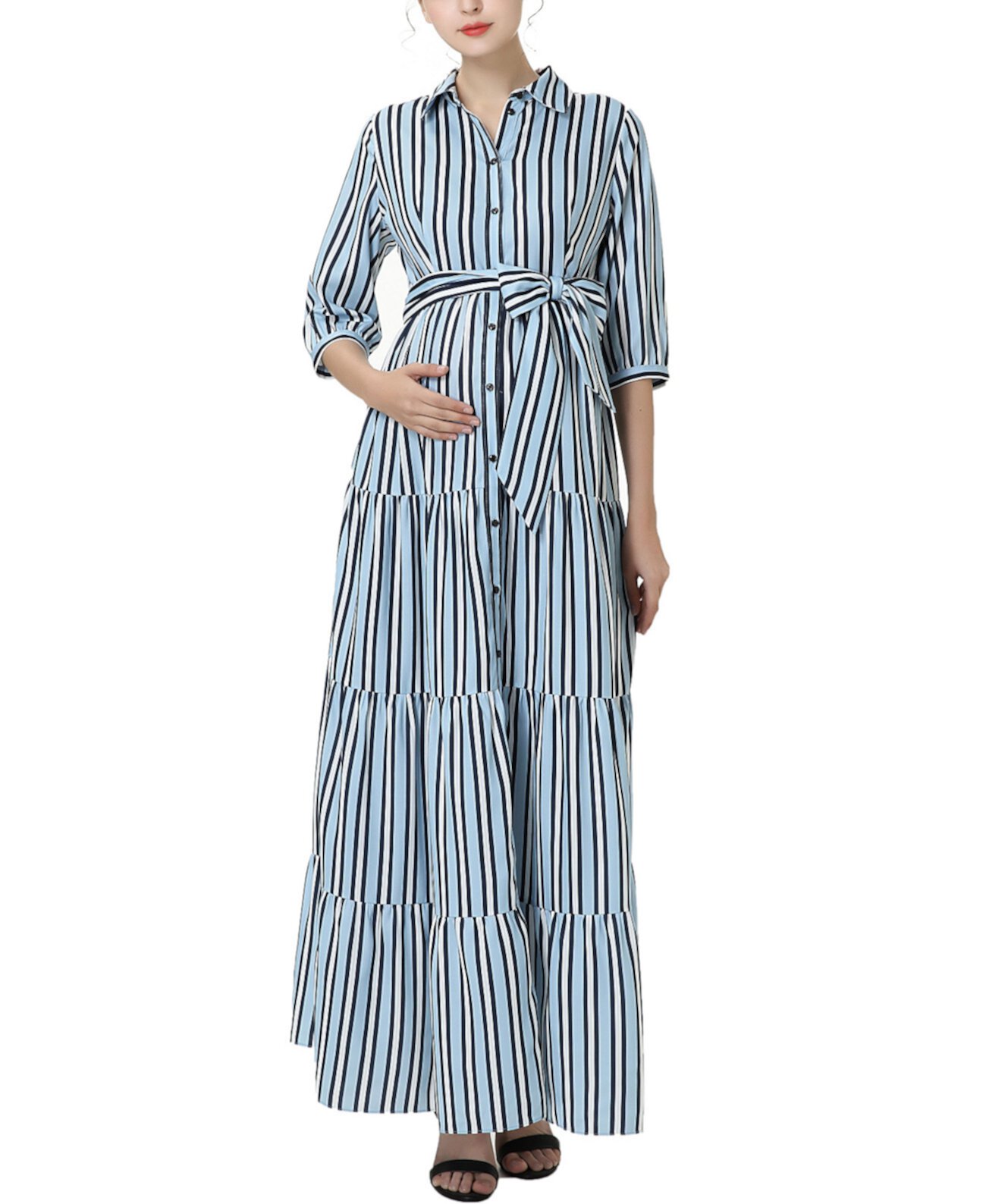 Maternity Button Front Nursing Maxi Shirt Dress Kimi and Kai