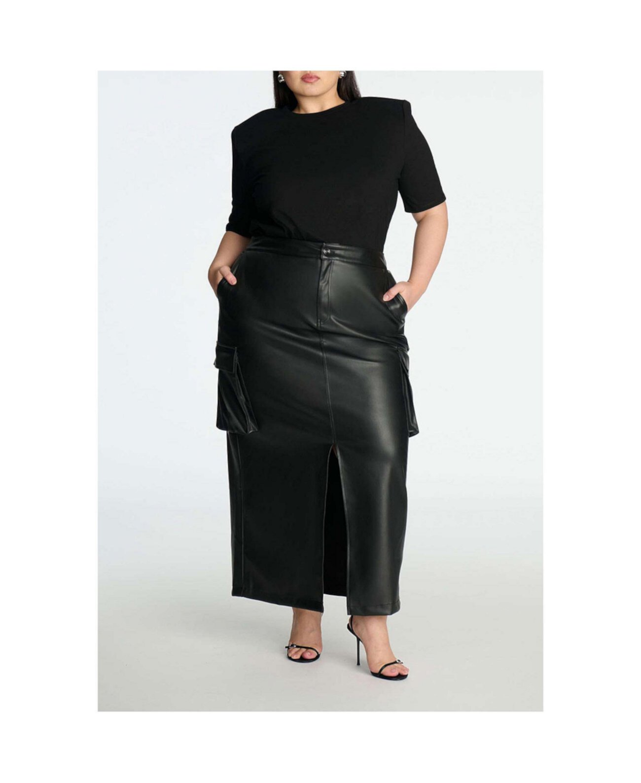 Women's Plus Size Maxi Cargo Faux Leather Skirt Eloquii