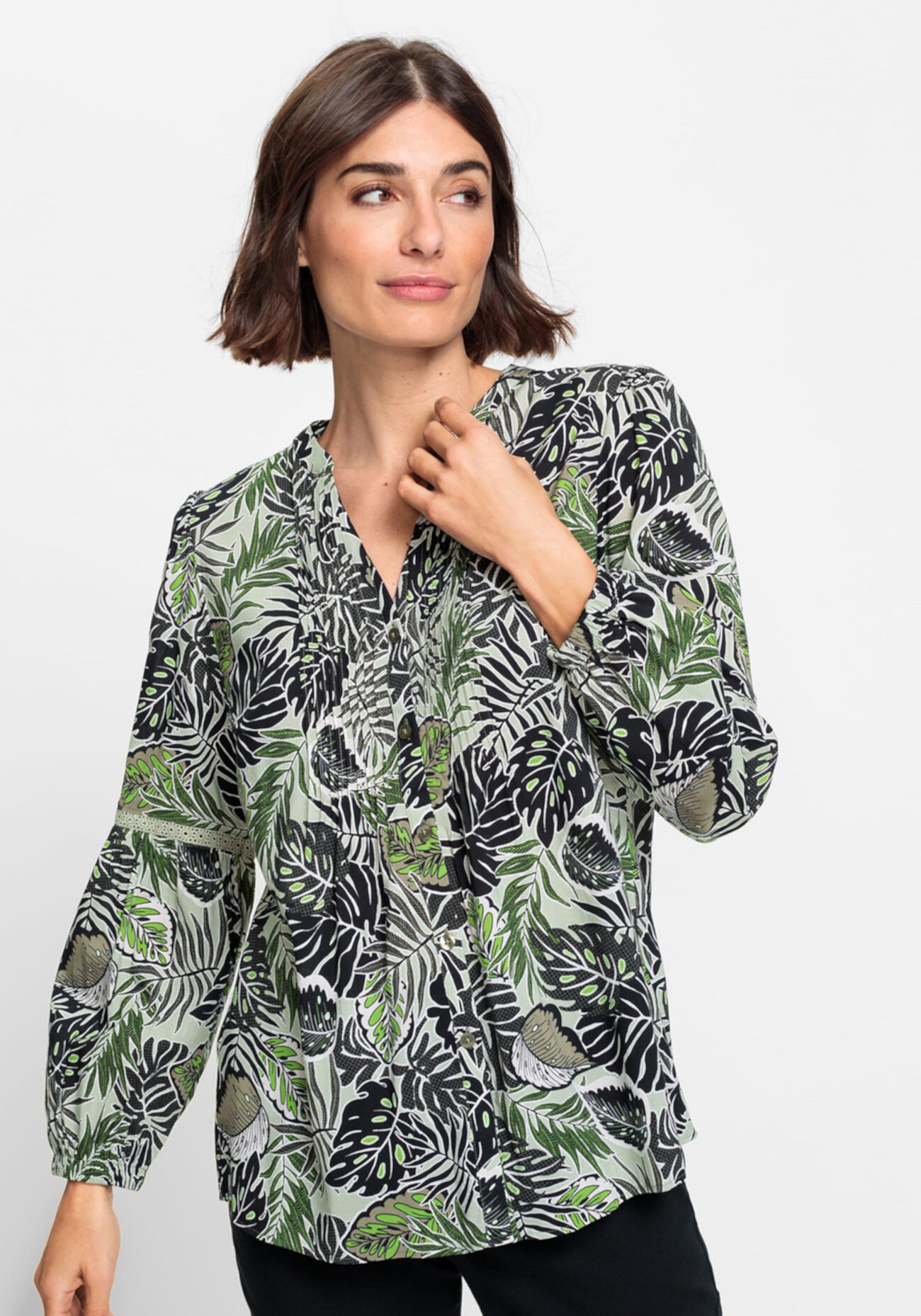 Women's Cotton Viscose Leaf Print Tunic Shirt Olsen