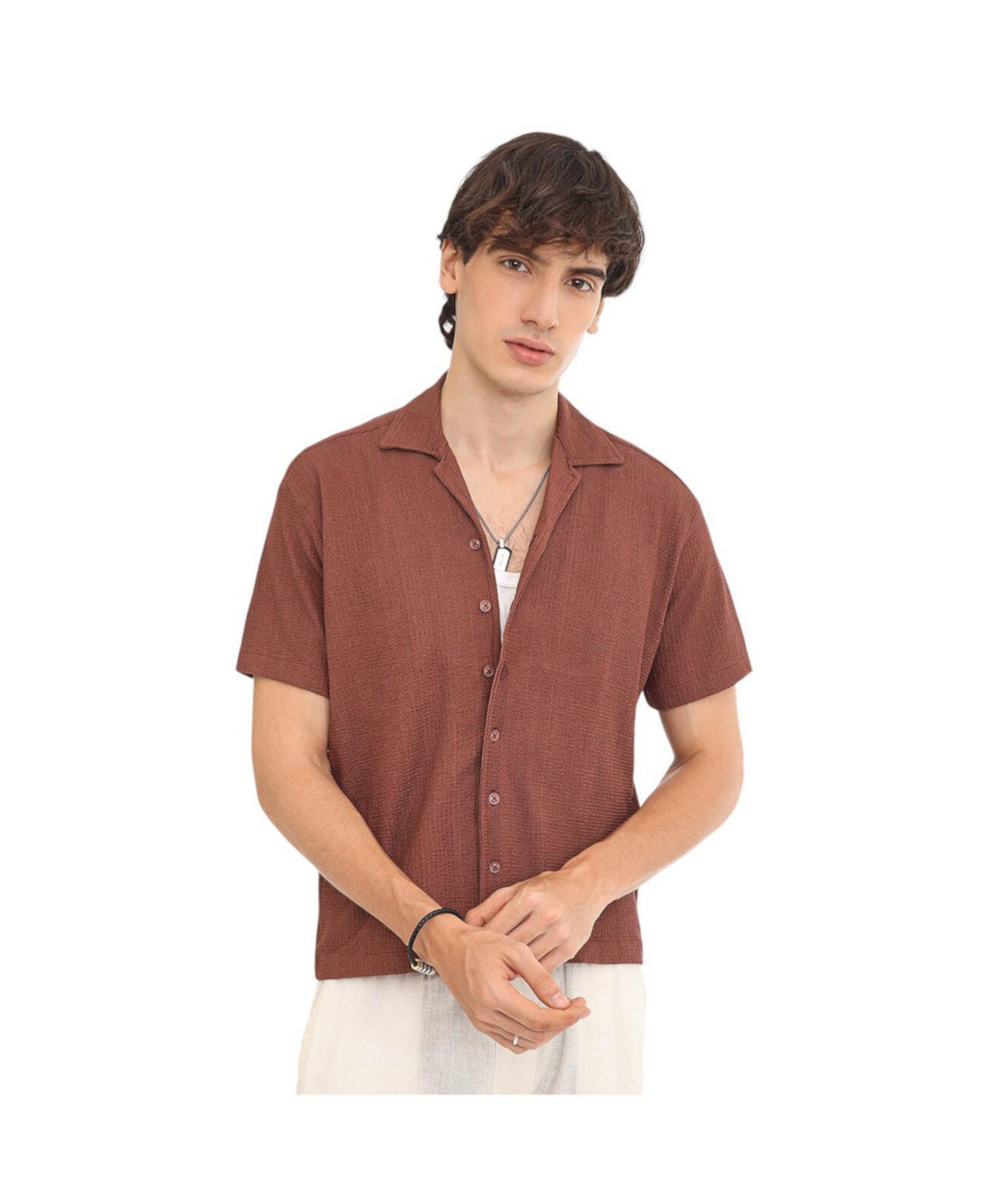 Men's Chocolate Brown Micro Zig-Zag Shirt Campus Sutra