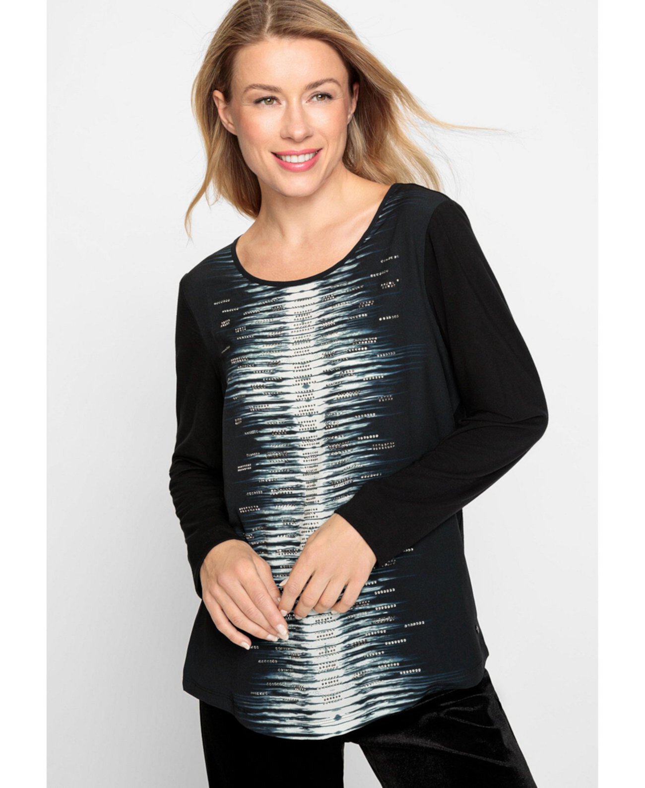 Women's Long Sleeve Embellished Mixed Media T-Shirt Olsen