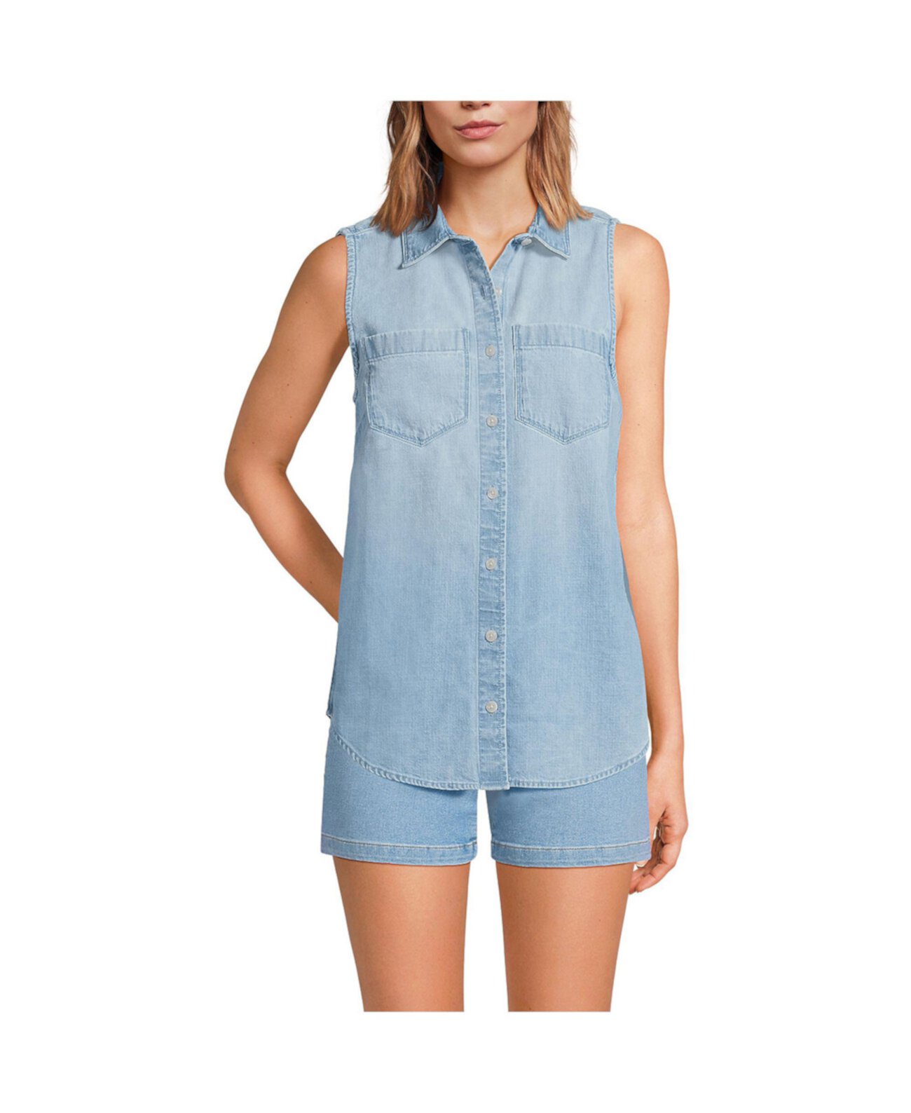 Women's Sleeveless Denim Button Front Shirt Lands' End