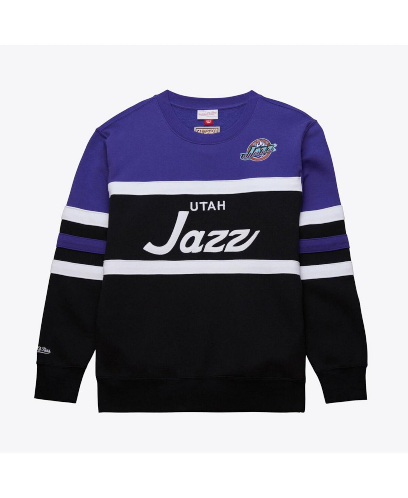 Men's Black/Purple Utah Jazz Hardwood Classics Vintage Logo Head Coach Pullover Sweatshirt Mitchell & Ness