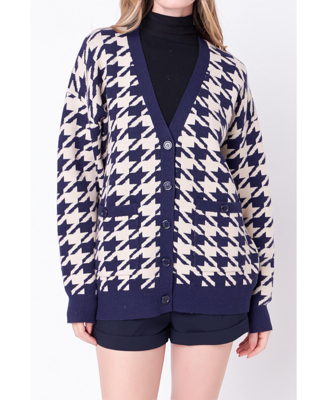 Women's Knit Houndstooth Cardigan English Factory