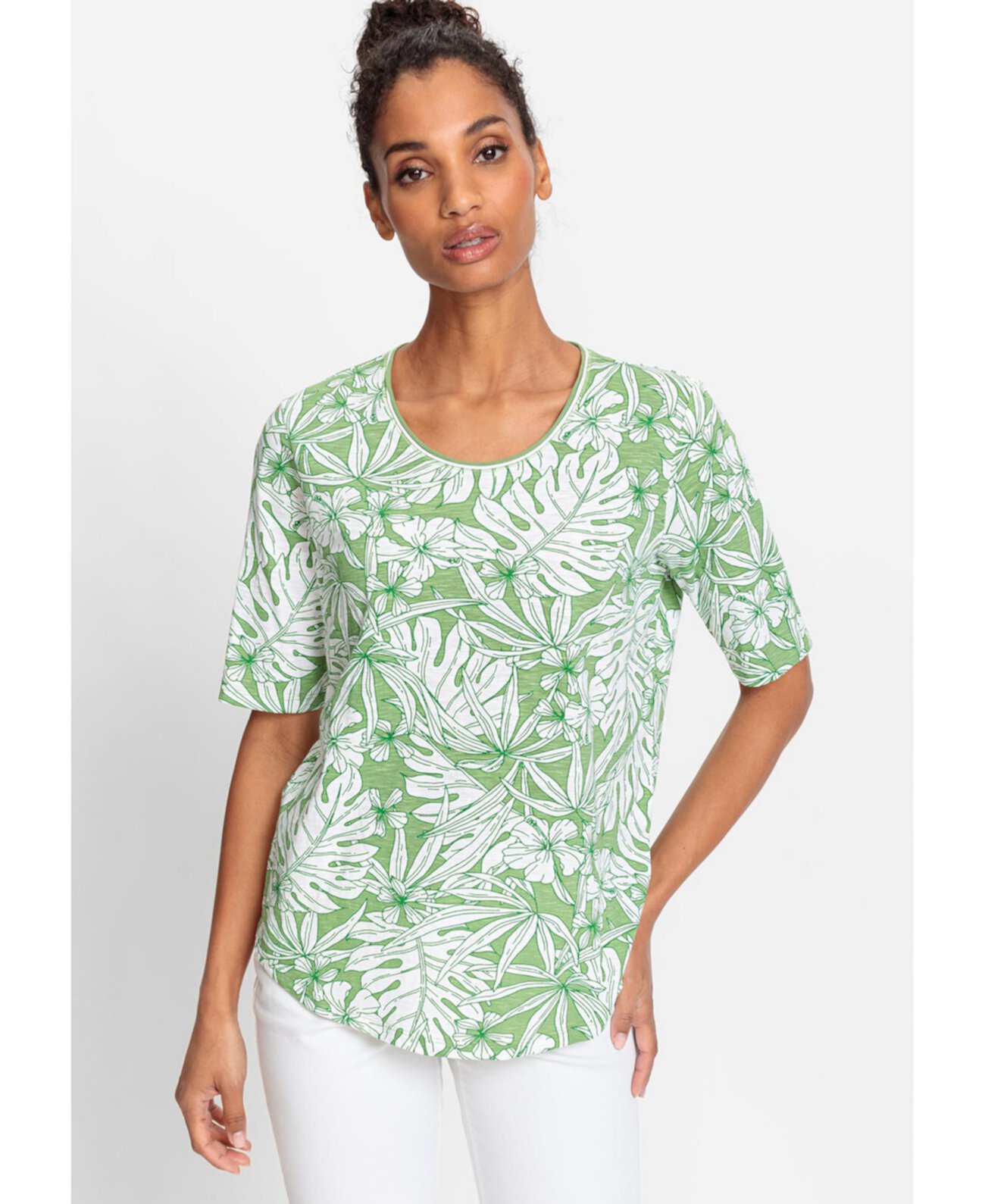 100% Cotton Short Sleeve Palm Print T-Shirt Olsen