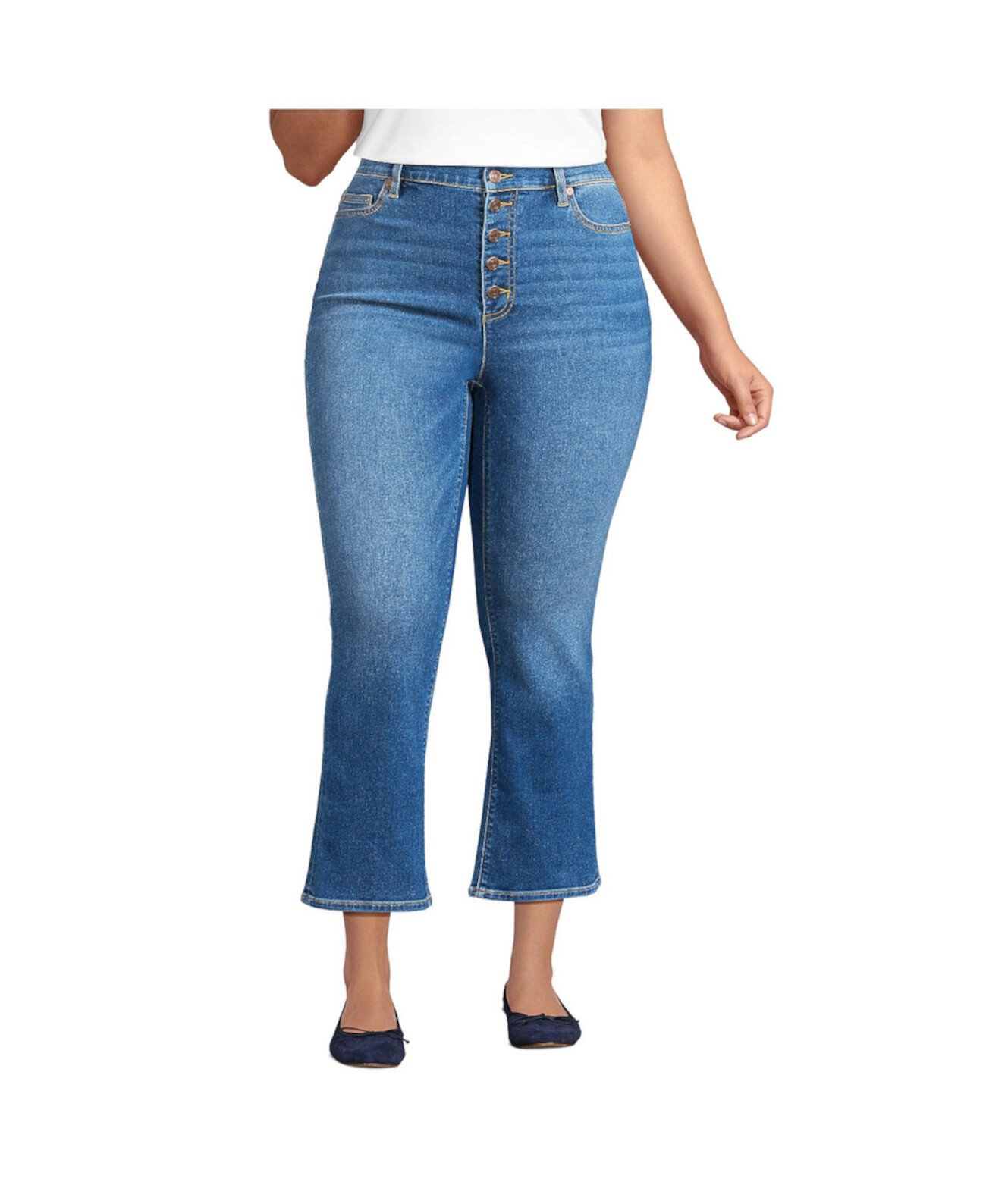 Women's Recover High Rise Button Front Kick Flare Crop Jeans Lands' End