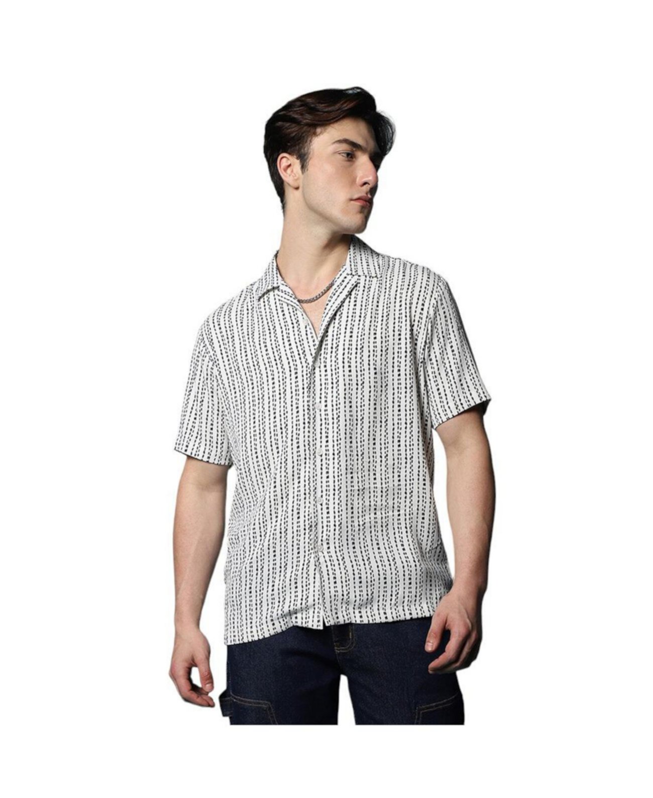 Men's Ivory White Dot Lined Shirt Campus Sutra