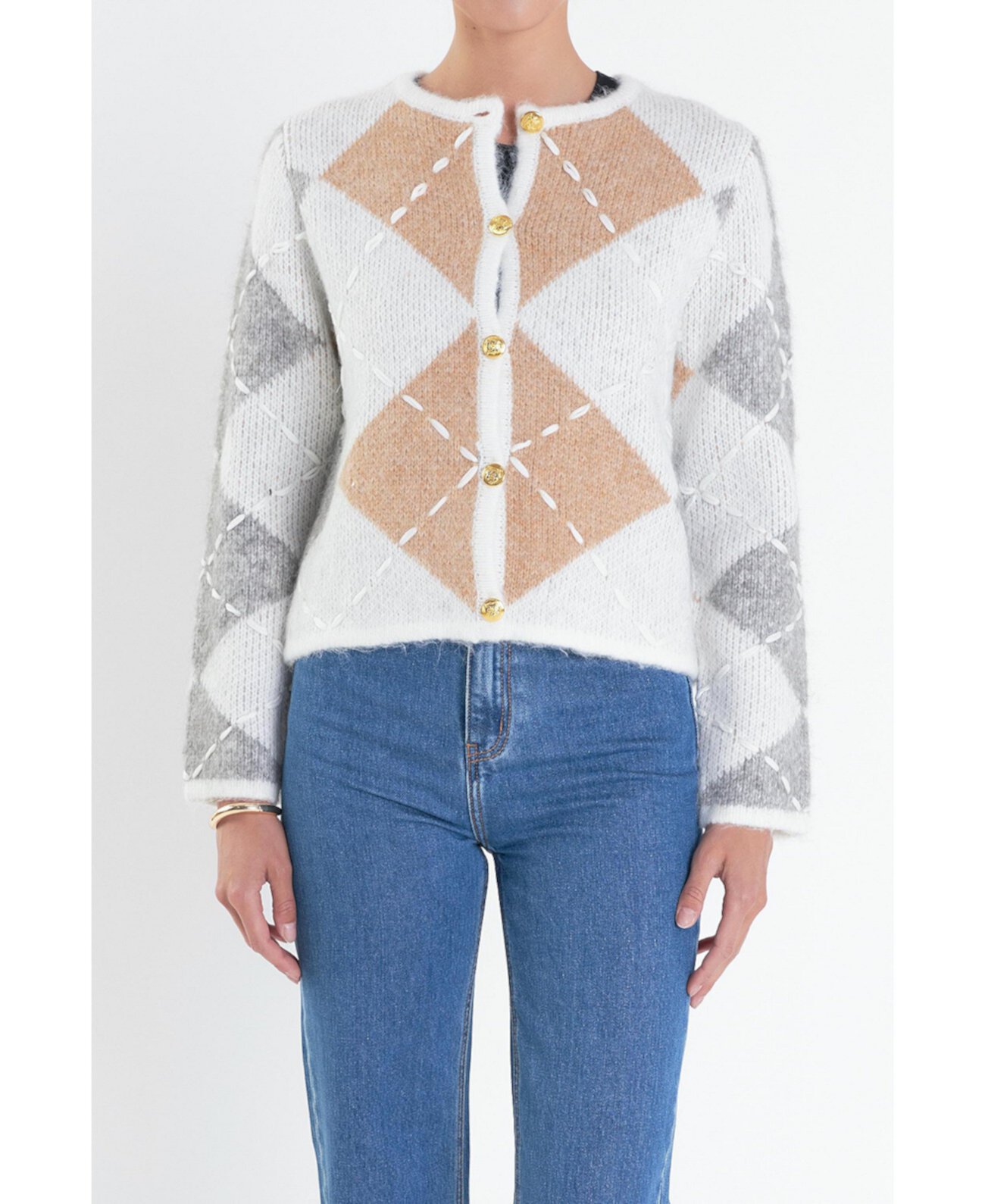 Women's Argyle Cardigan English Factory