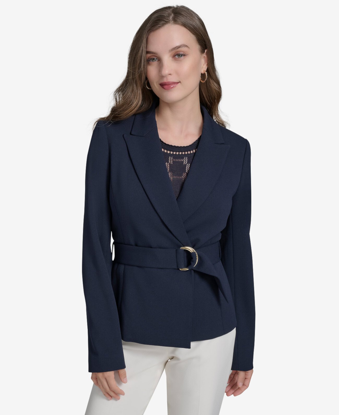 Women's Scuba-Crepe Wrap Belted Blazer Halston