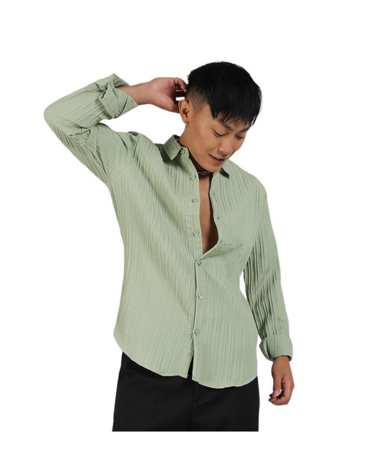 Men's Pistachio Green Self-Design Striped Shirt Campus Sutra