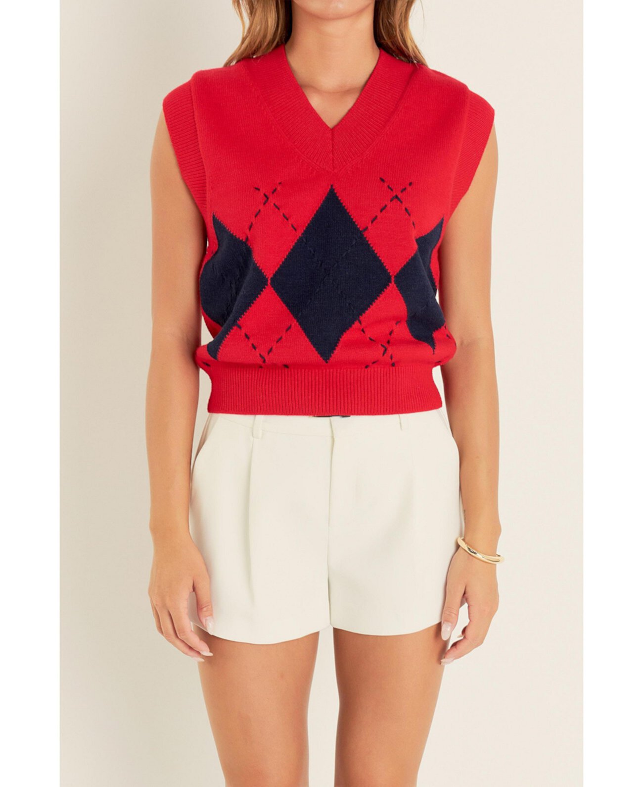 Women's Argyle Knit Vest English Factory