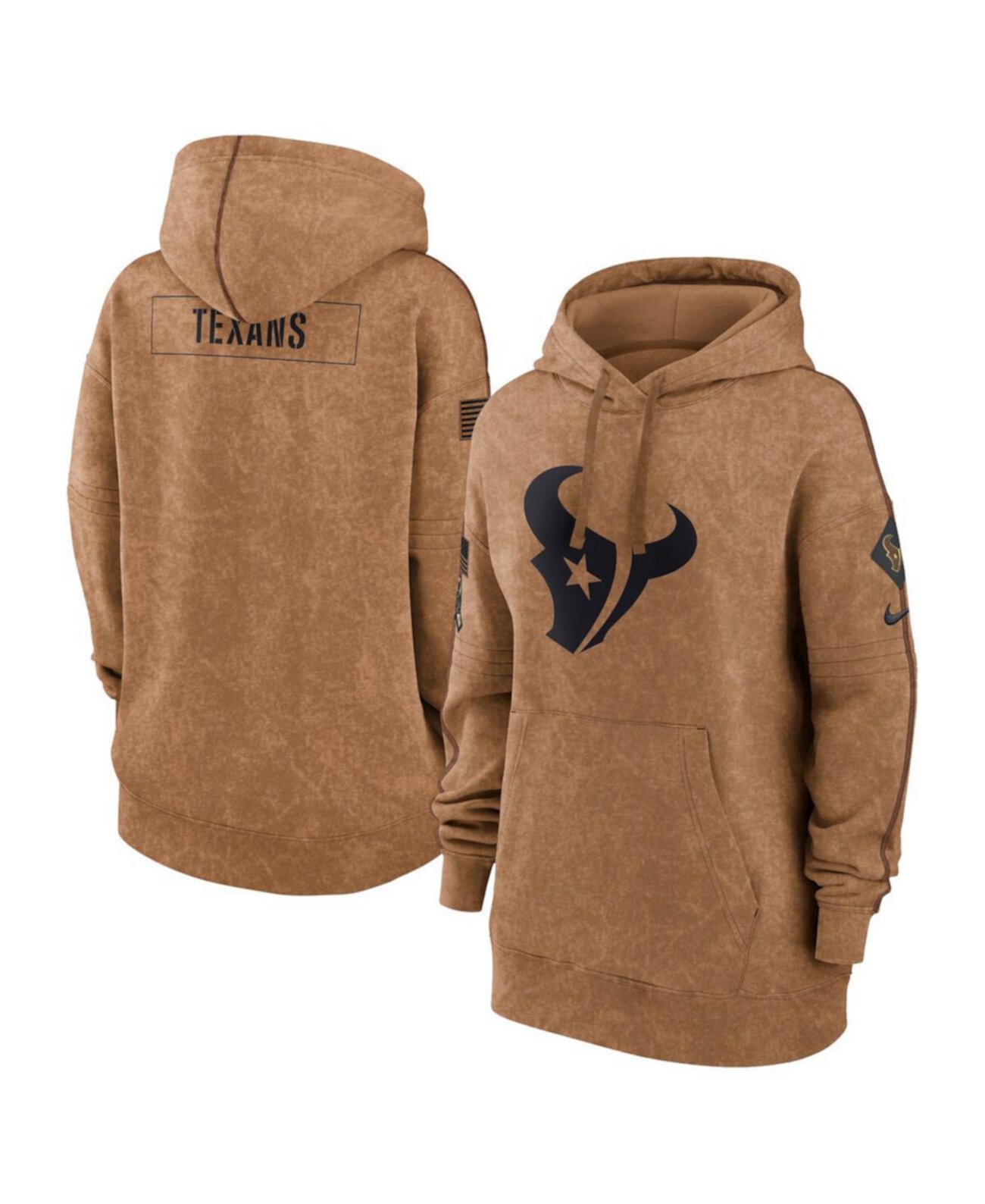 Women's Brown Distressed Houston Texans 2023 Salute to Service Pullover Hoodie Nike