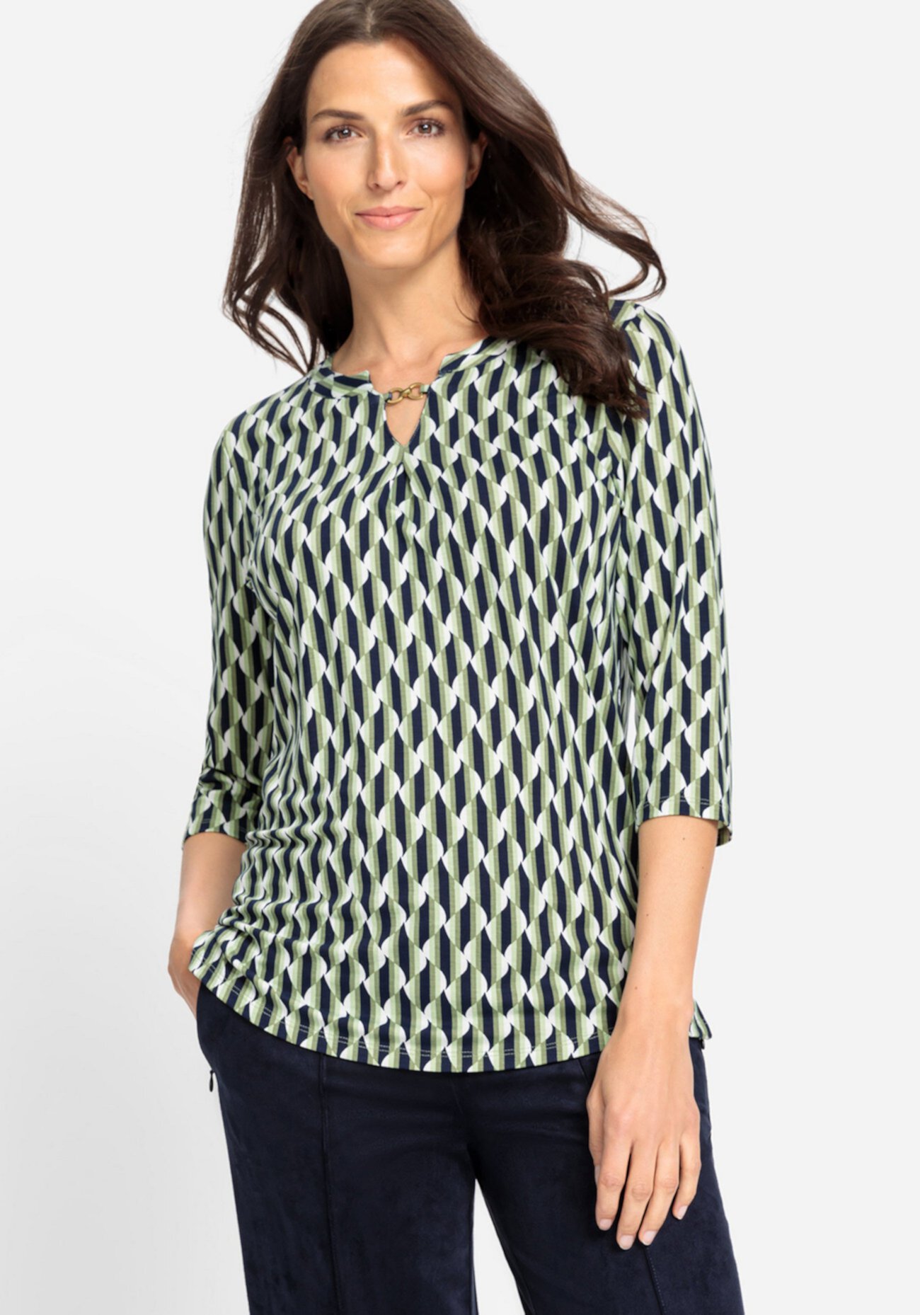 Women's Retro Print Split Neck T-Shirt Olsen