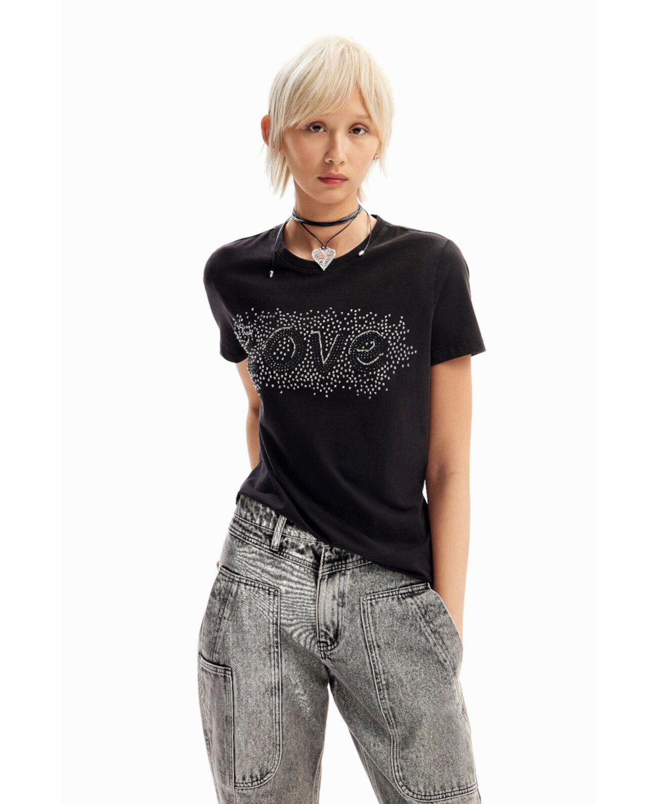 Women's Rhinestone Love T-shirt Desigual