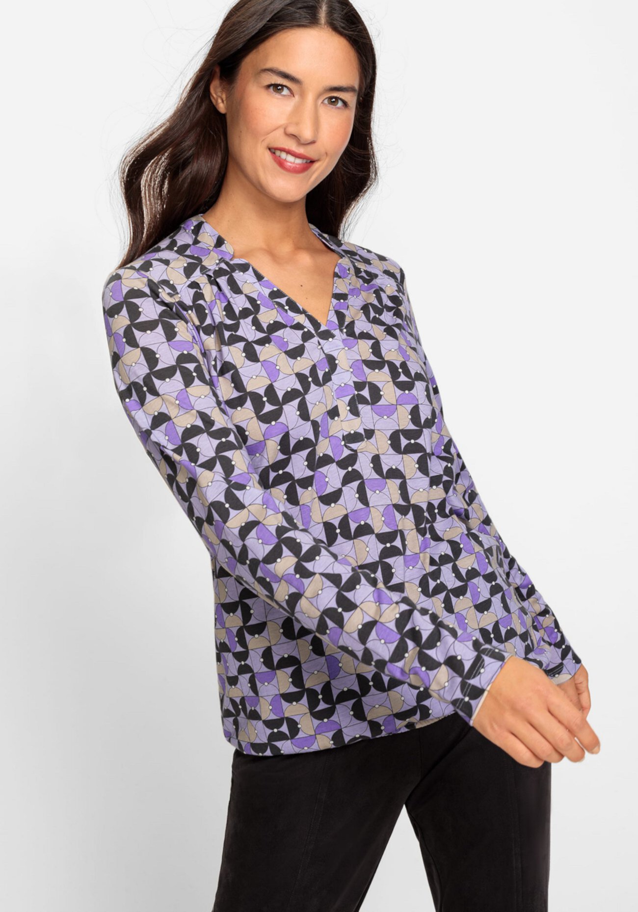 Women's Long Sleeve Allover Print Geo Print T-Shirt Olsen