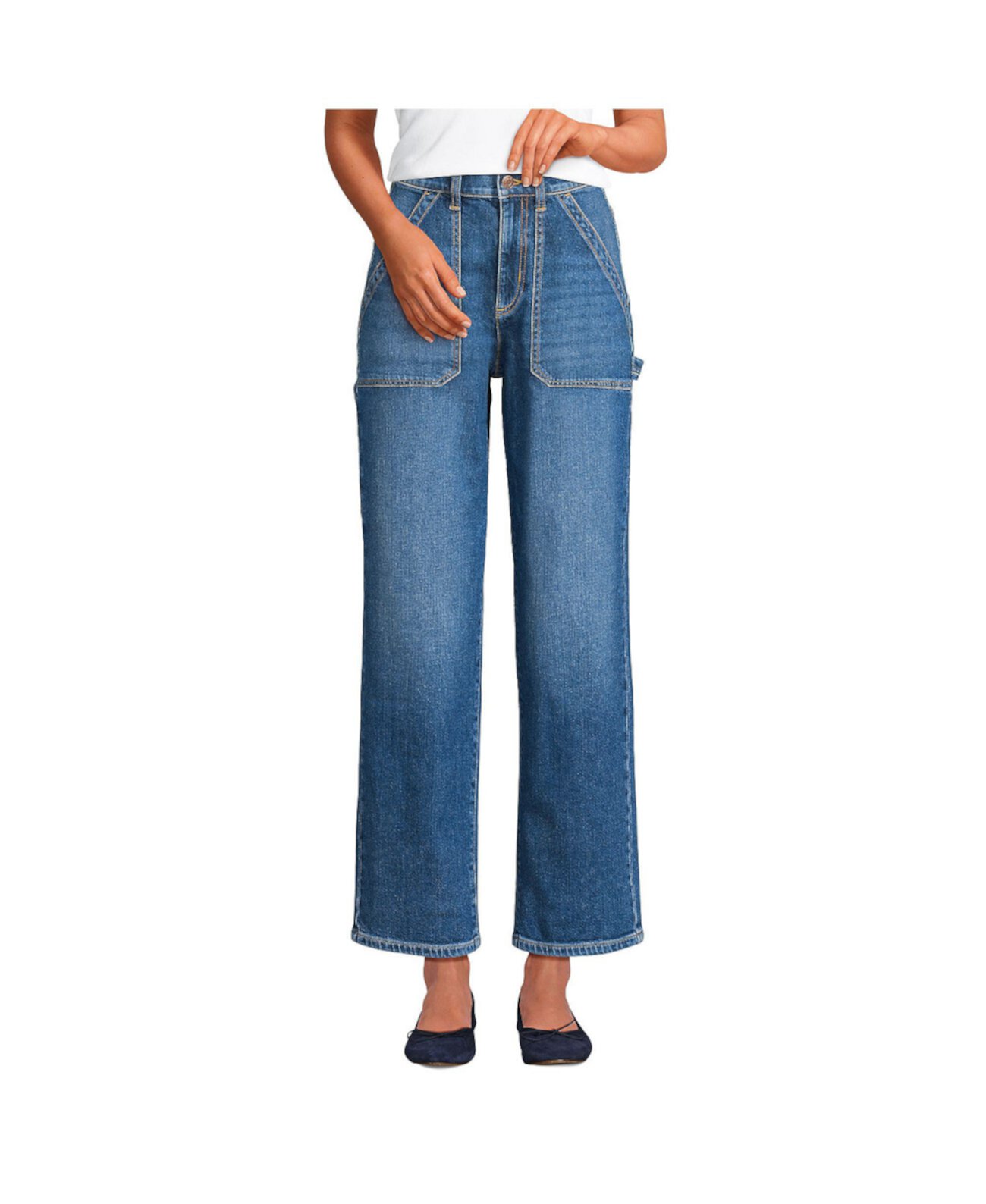 Women's Soft Denim High Rise Utility Cargo Ankle Jeans Lands' End